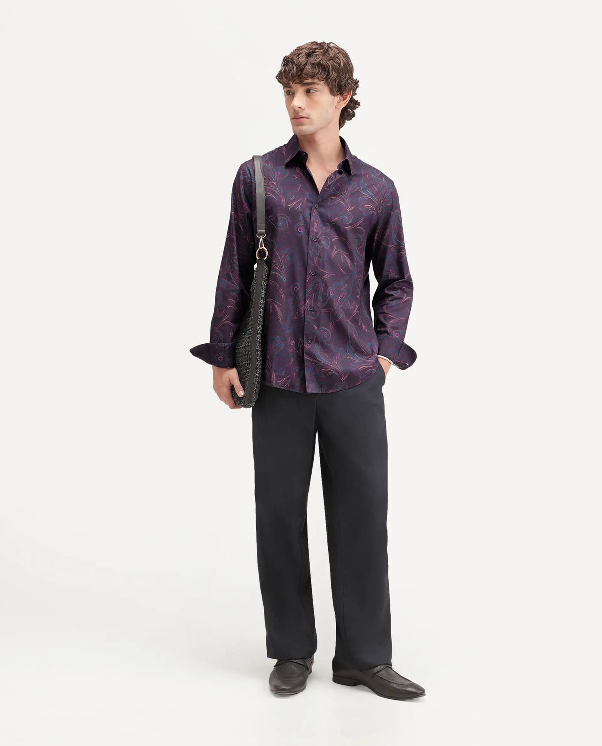 Rare Rabbit Men's Brot Purple Cotton Blend Spread Collar Regular Paisley Print Shirt