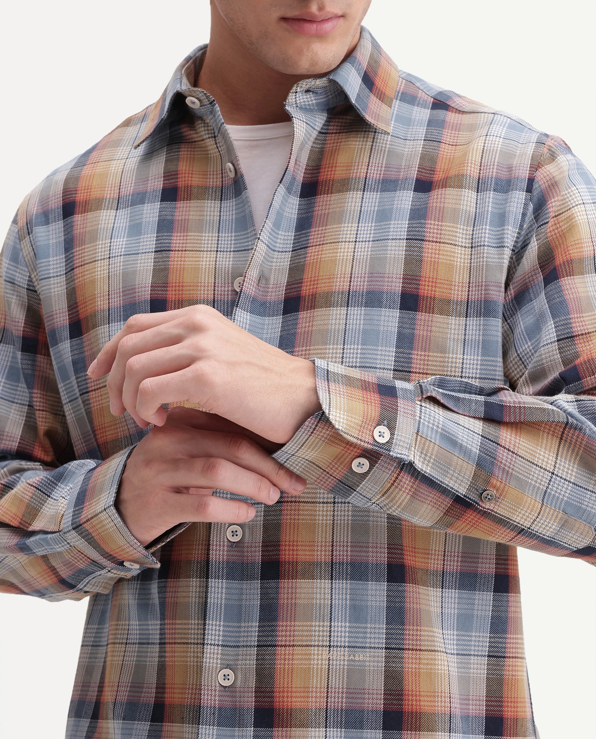 Rare Rabbit Men's Uvar Multi Cotton Spread Collar Regular Checked Shirt