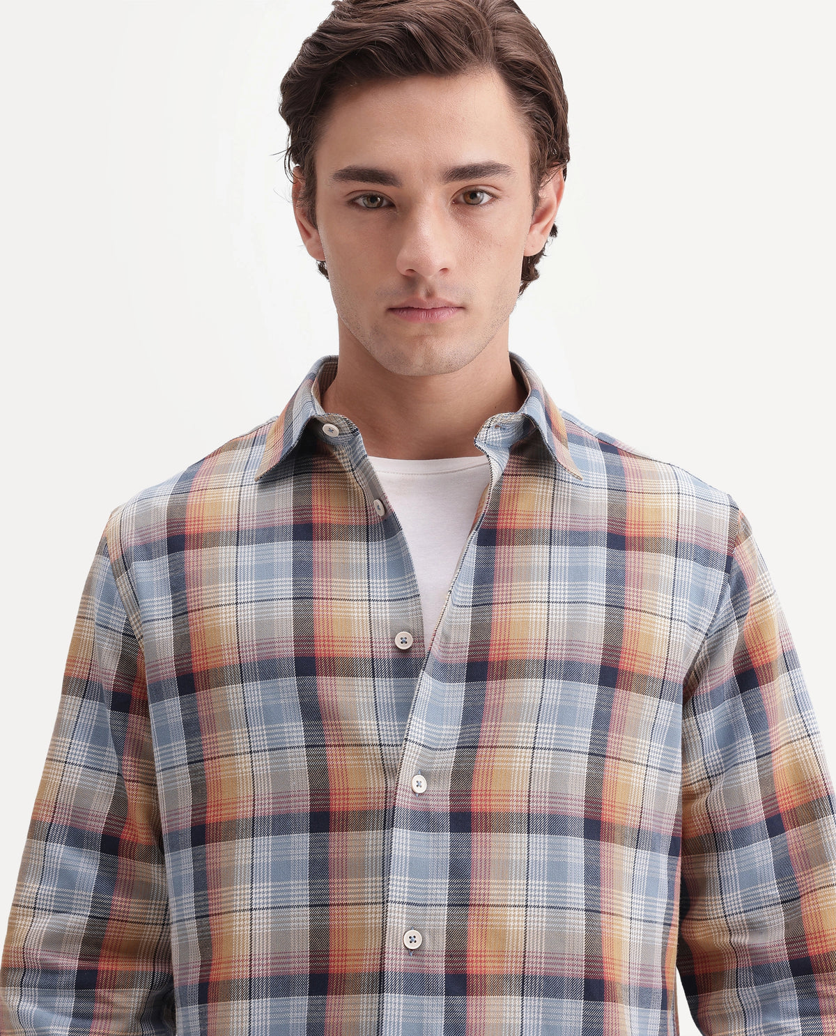 Rare Rabbit Men's Uvar Multi Cotton Spread Collar Regular Checked Shirt