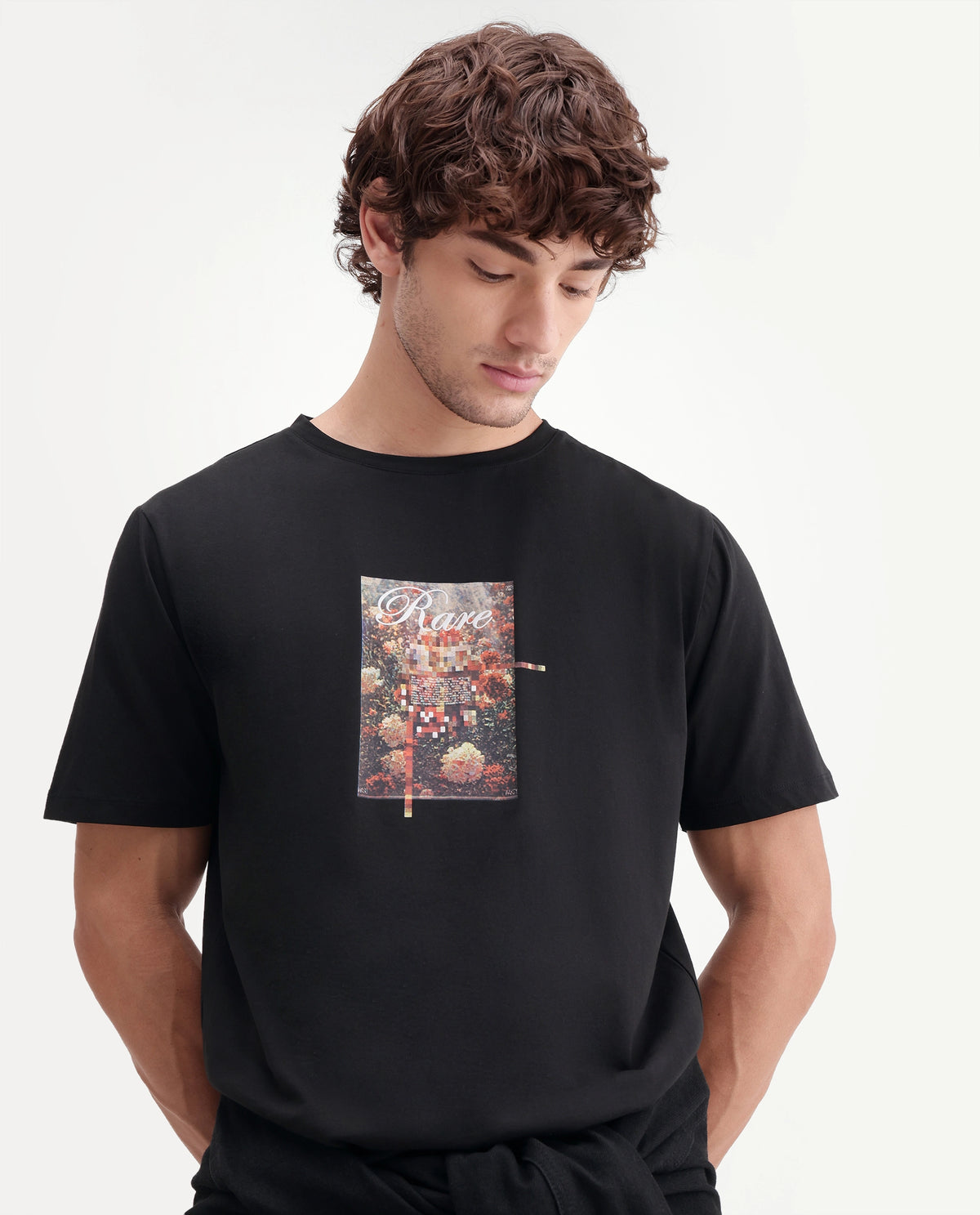 Rare Rabbit Men's Blanc Black Cotton Blend Crew Neck Regular Graphic Print T-Shirt