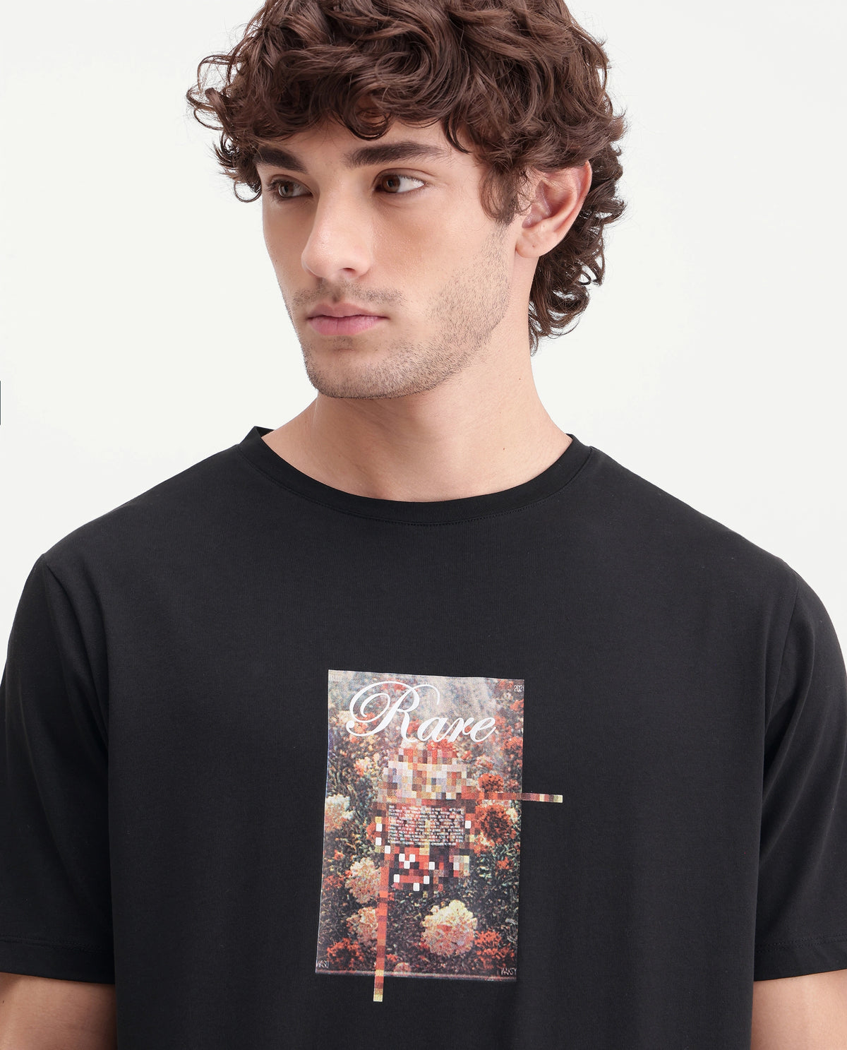 Rare Rabbit Men's Blanc Black Cotton Blend Crew Neck Regular Graphic Print T-Shirt