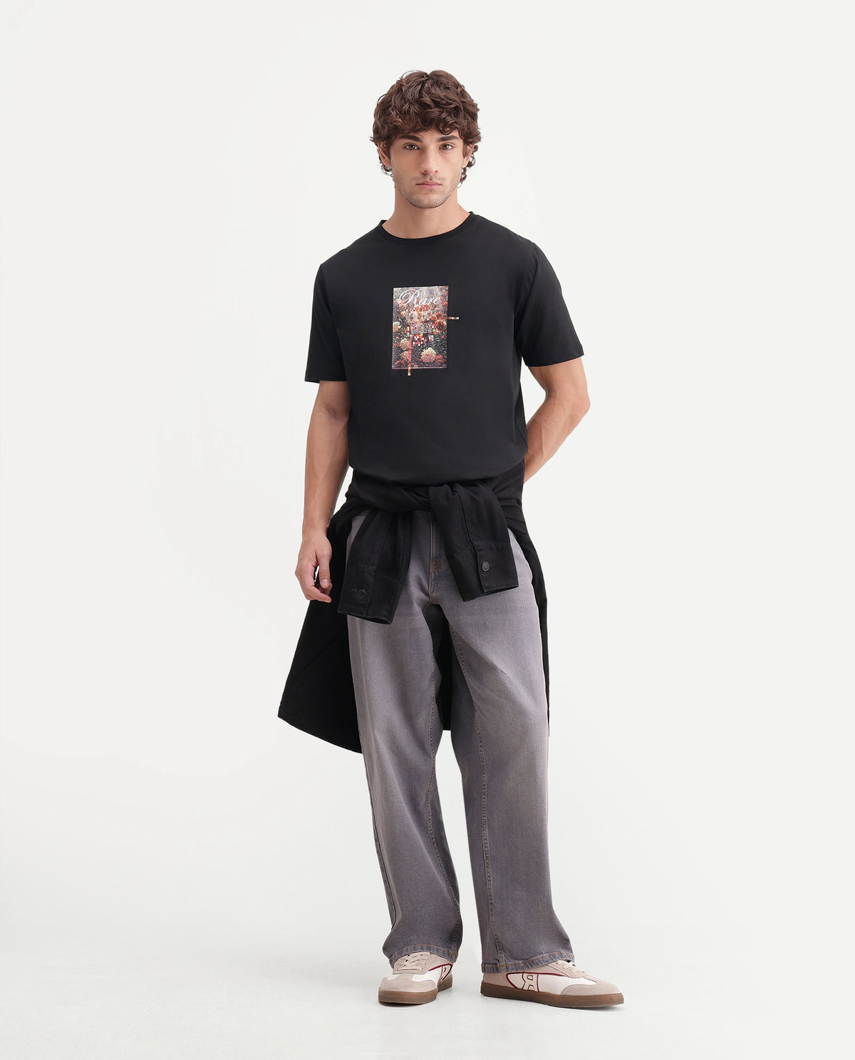 Rare Rabbit Men's Blanc Black Cotton Blend Crew Neck Regular Graphic Print T-Shirt