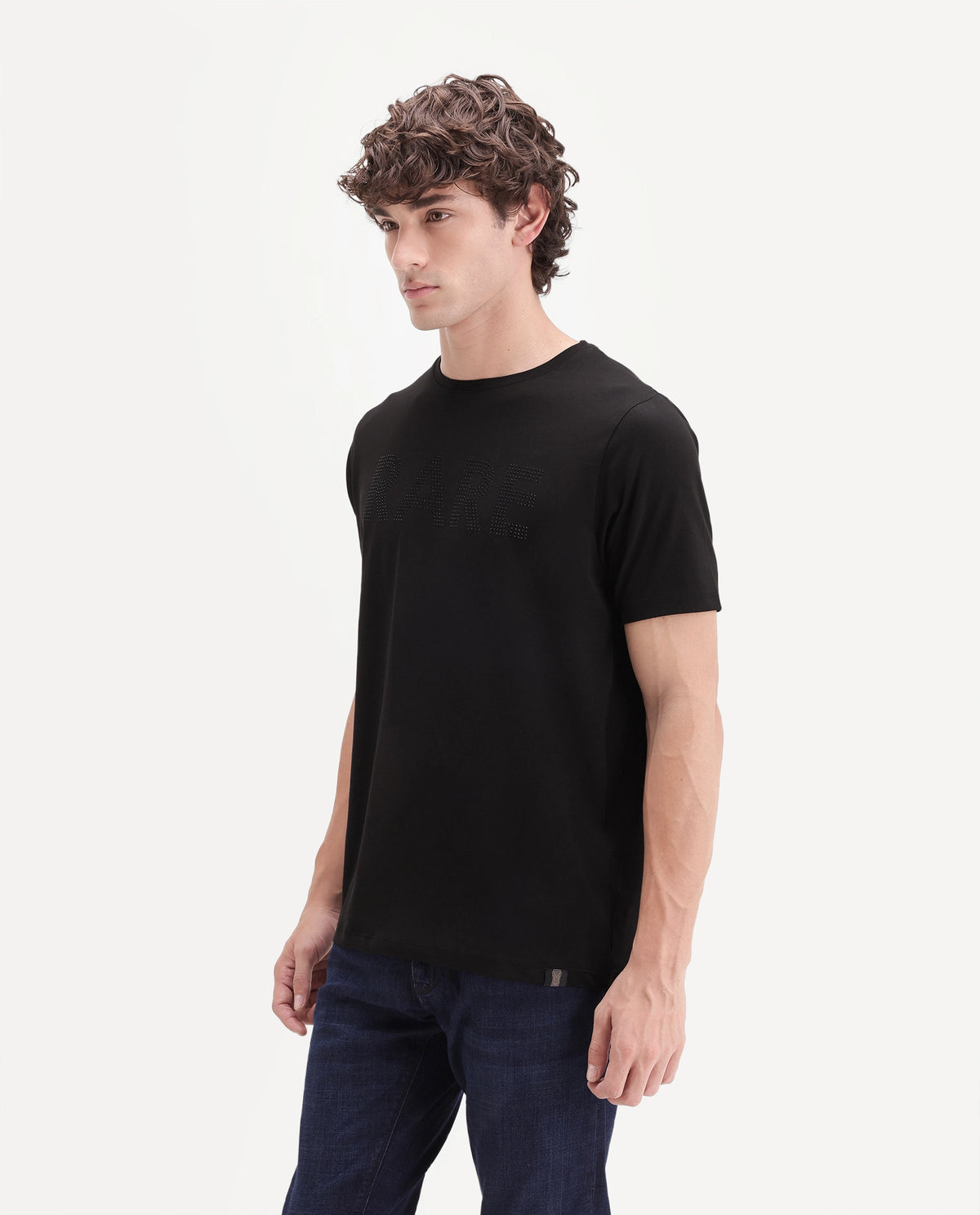 Rare Rabbit Men's Chaze Black Cotton Blend Crew Neck Regular Graphic Print T-Shirt