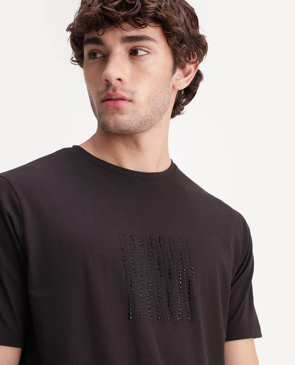 Rare Rabbit Men's Quel Black Cotton Blend Crew Neck Regular Graphic Print T-Shirt
