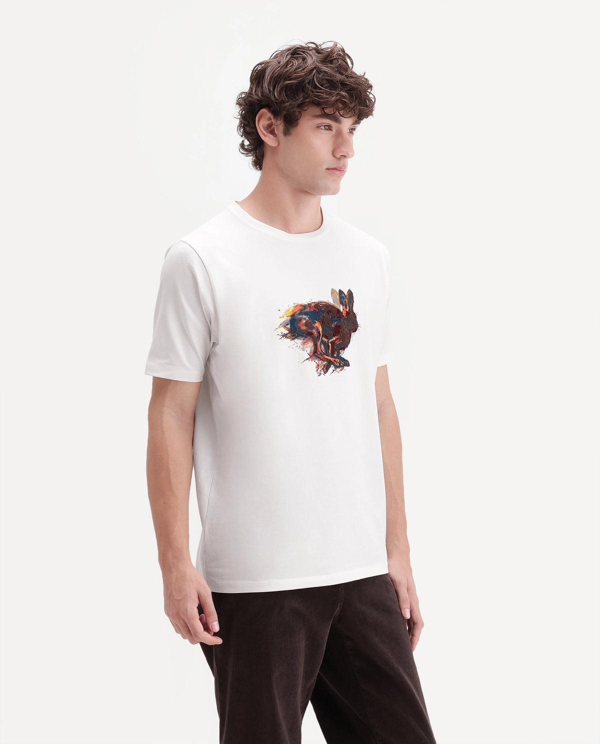 Rare Rabbit Men's Retho Off White Cotton Blend Crew Neck Regular Graphic Print T-Shirt