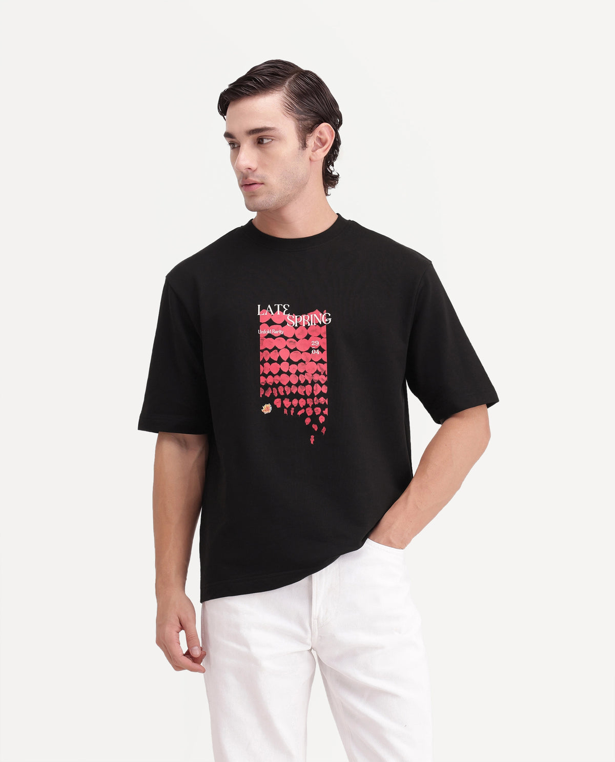 Rare Rabbit Men's Chios Black Cotton Crew Neck Relaxed Graphic Print T-Shirt