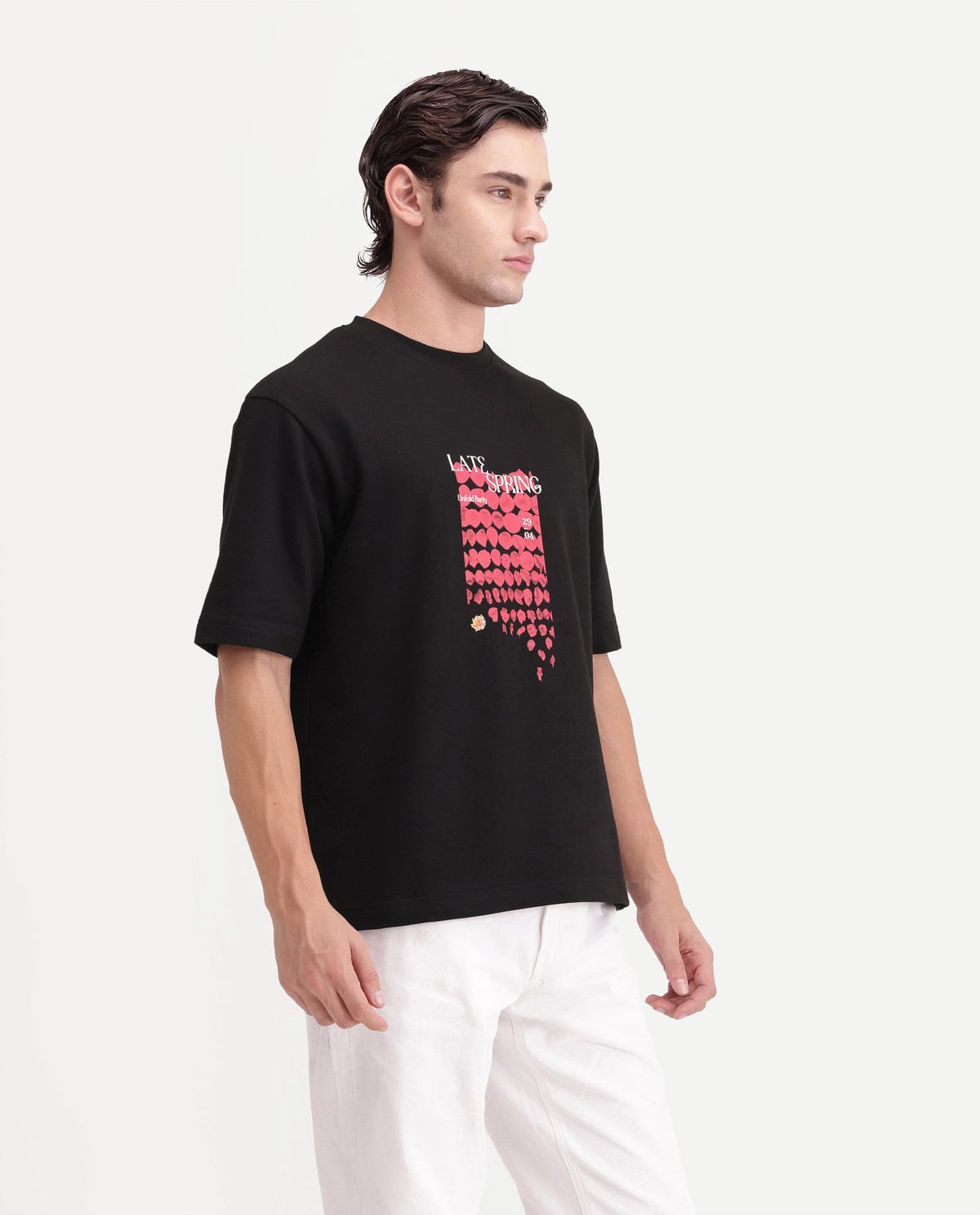 Rare Rabbit Men's Chios Black Cotton Crew Neck Relaxed Graphic Print T-Shirt