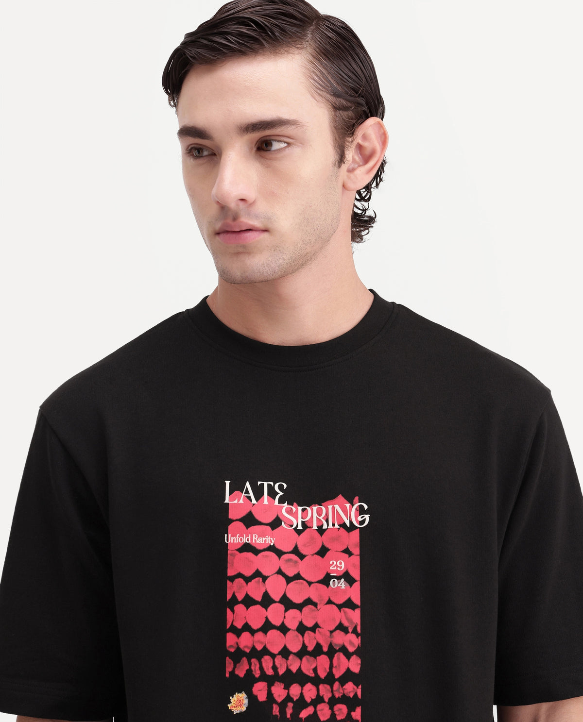 Rare Rabbit Men's Chios Black Cotton Crew Neck Relaxed Graphic Print T-Shirt
