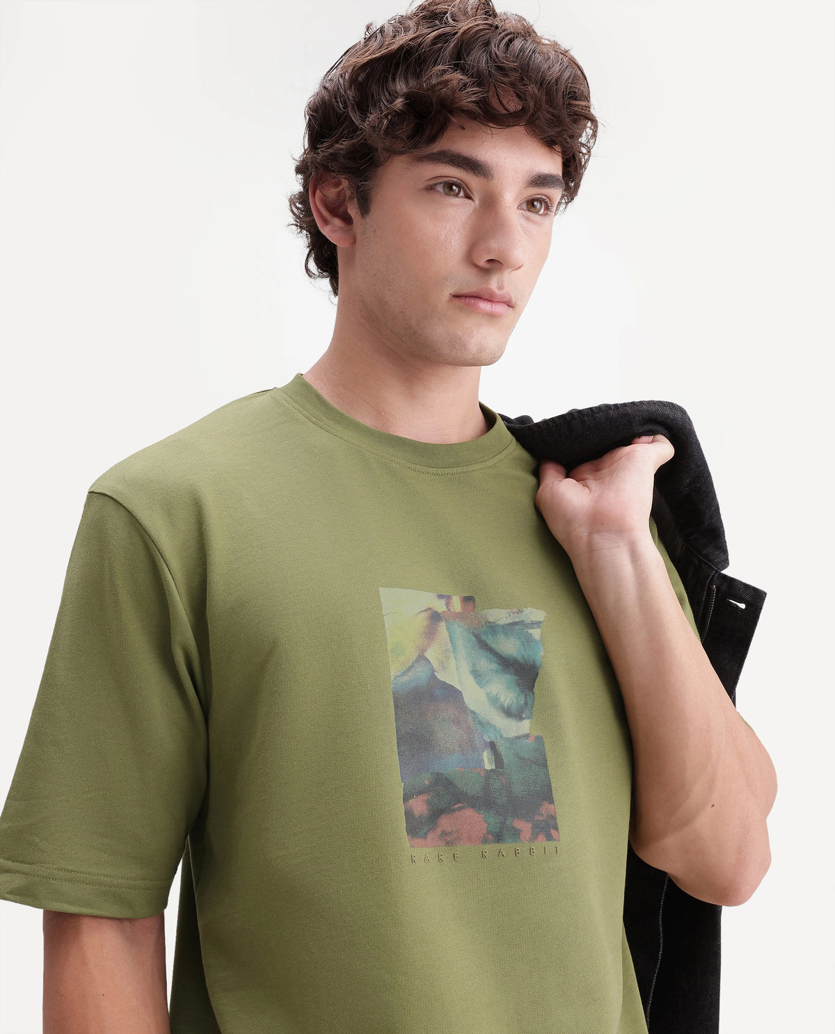 Rare Rabbit Men's Eron Dusky Olive Cotton Crew Neck Regular Graphic Print T-Shirt