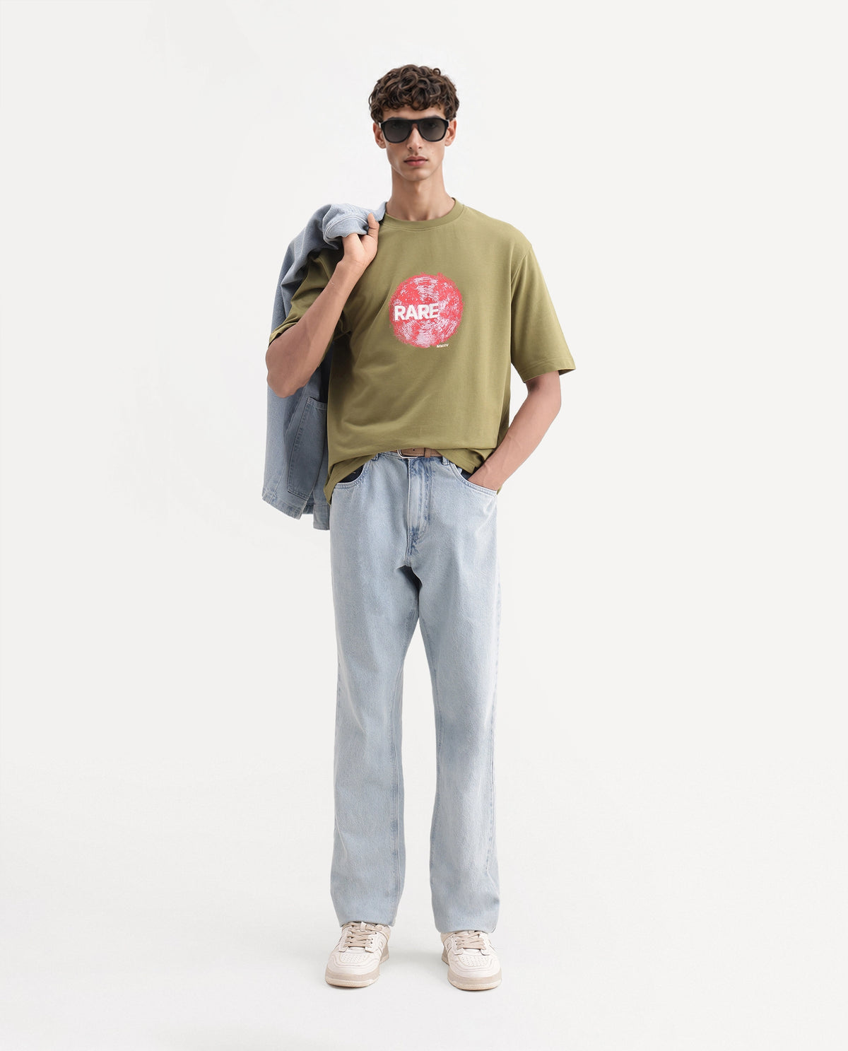 Rare Rabbit Men's Solane Dusky Olive Cotton Crew Neck Relaxed Graphic Print T-Shirt