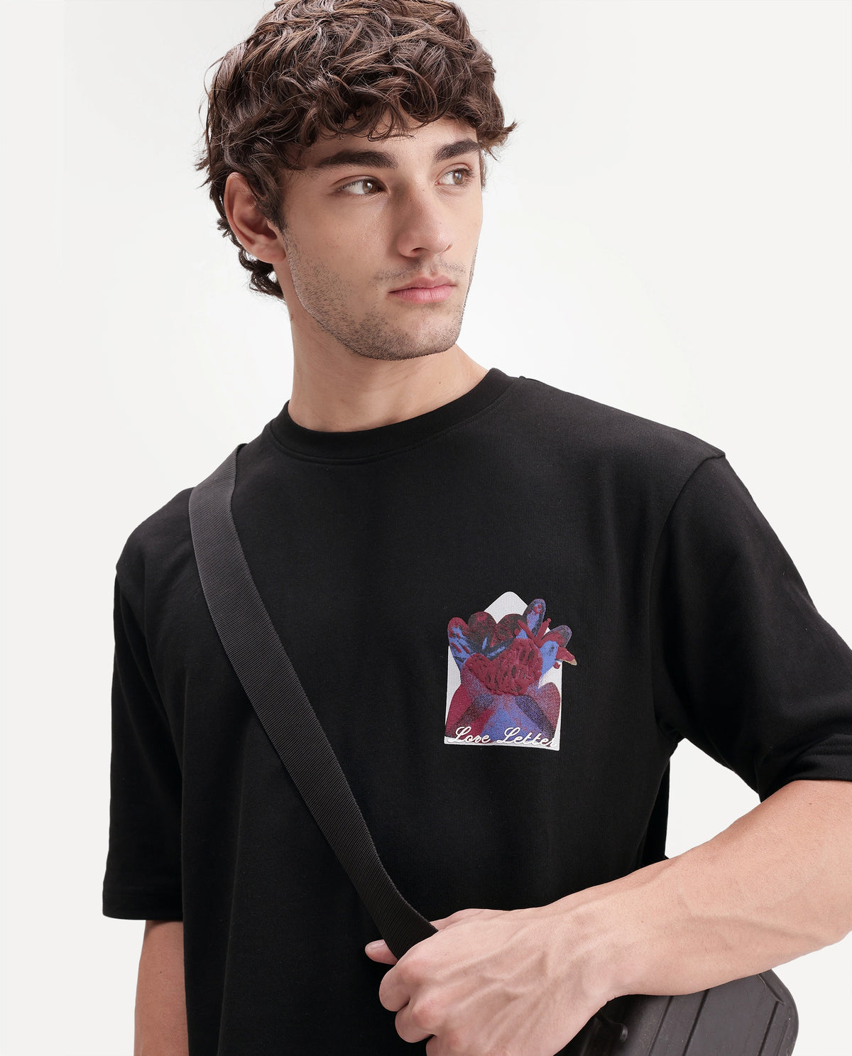 Rare Rabbit Men's Spira Black Cotton Crew Neck Relaxed Graphic Print T-Shirt