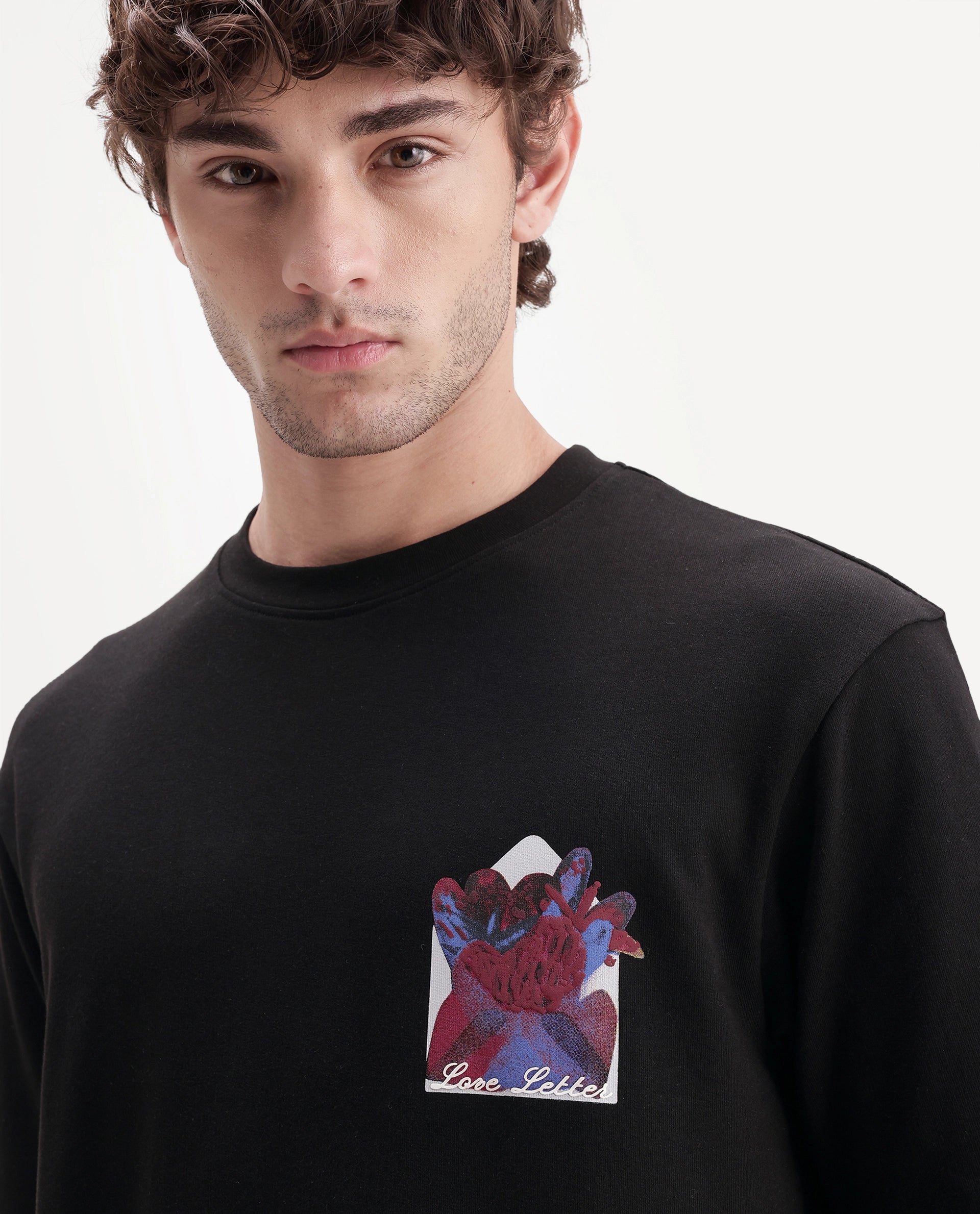 Rare Rabbit Men's Spira Black Cotton Crew Neck Relaxed Graphic Print T-Shirt