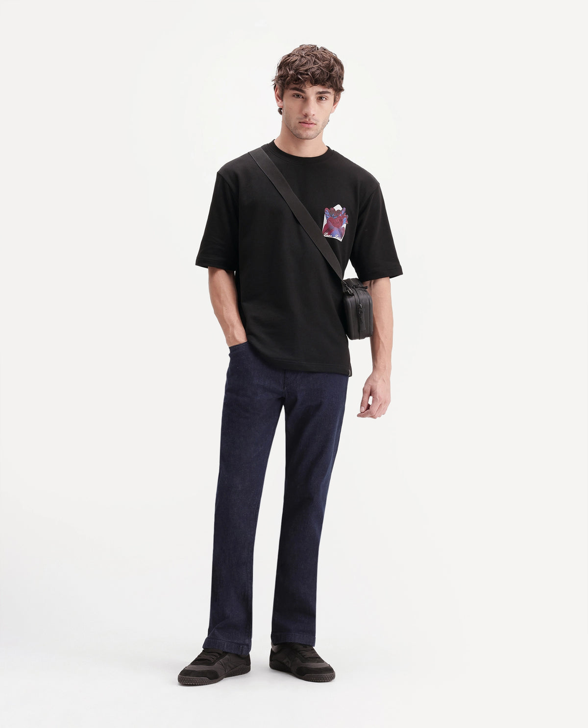 Rare Rabbit Men's Spira Black Cotton Crew Neck Relaxed Graphic Print T-Shirt