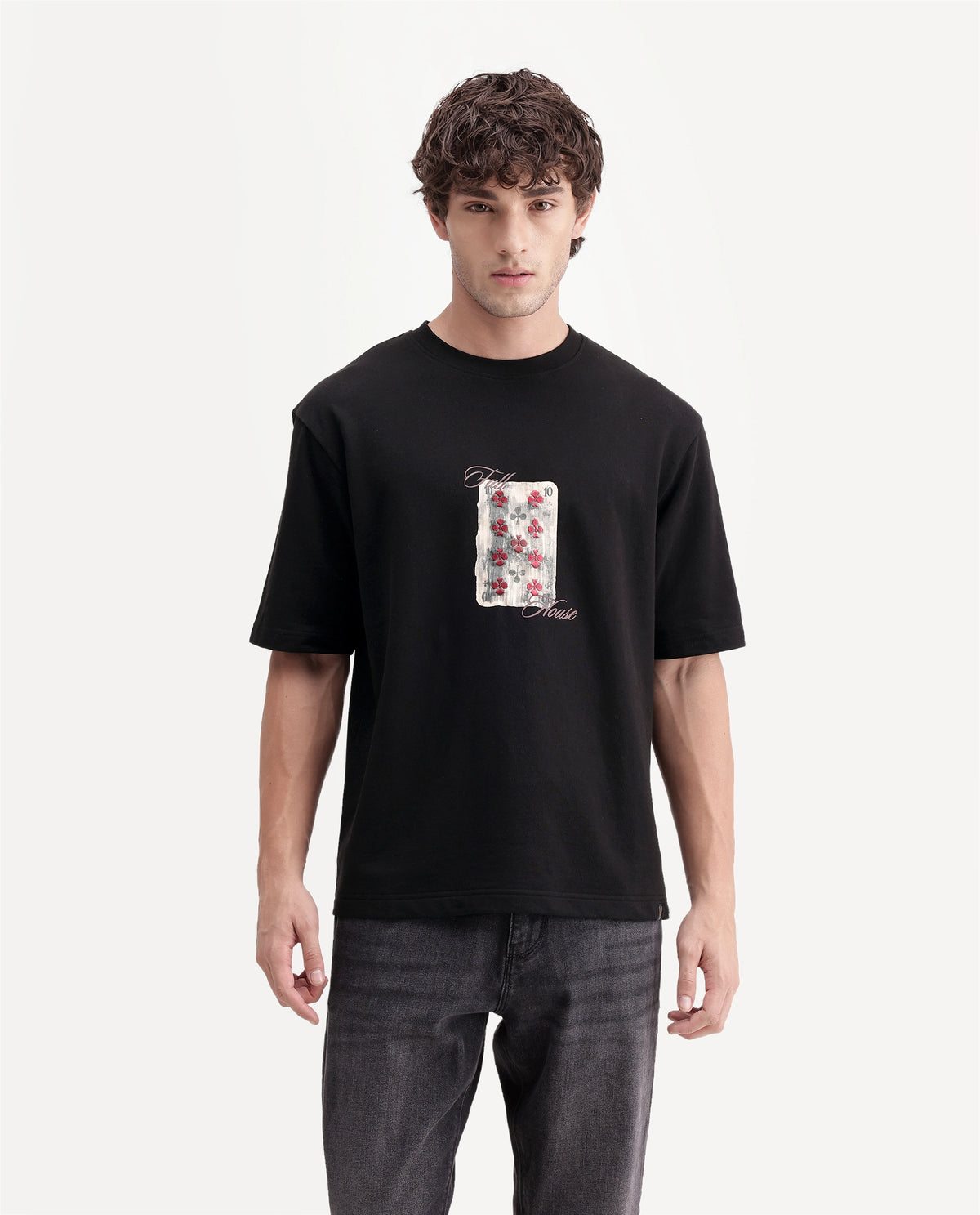 Rare Rabbit Men's Vage Black Cotton Crew Neck Relaxed Graphic Print T-Shirt