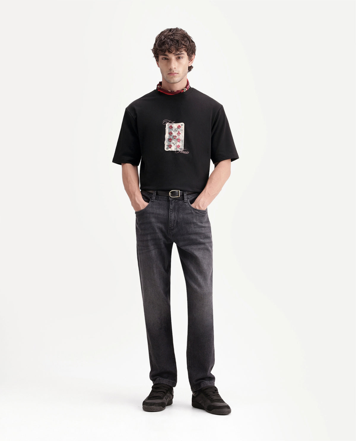 Rare Rabbit Men's Vage Black Cotton Crew Neck Relaxed Graphic Print T-Shirt