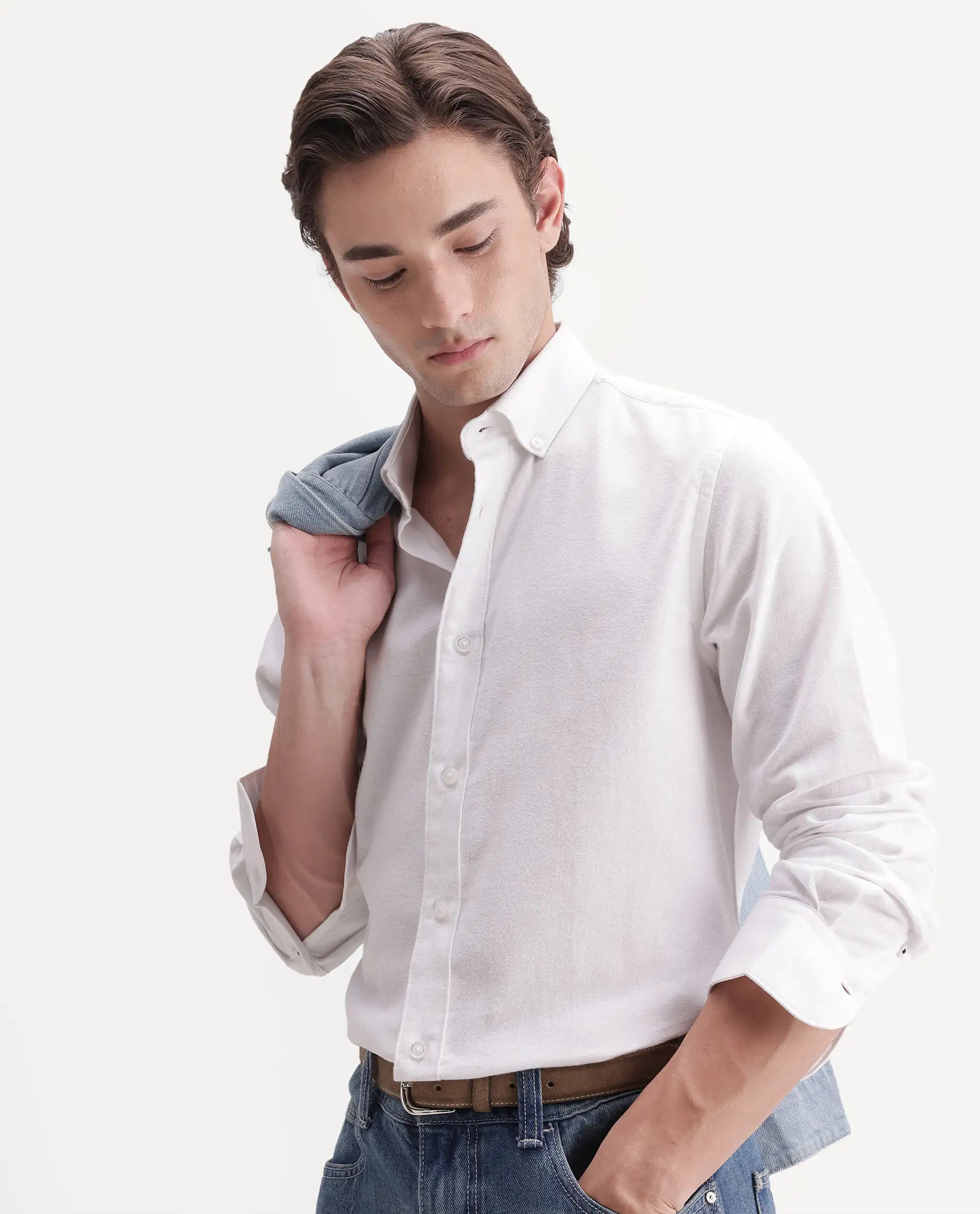 Rare Rabbit Men's Carlos O White Cotton Button-Down Collar Regular Plain Shirt