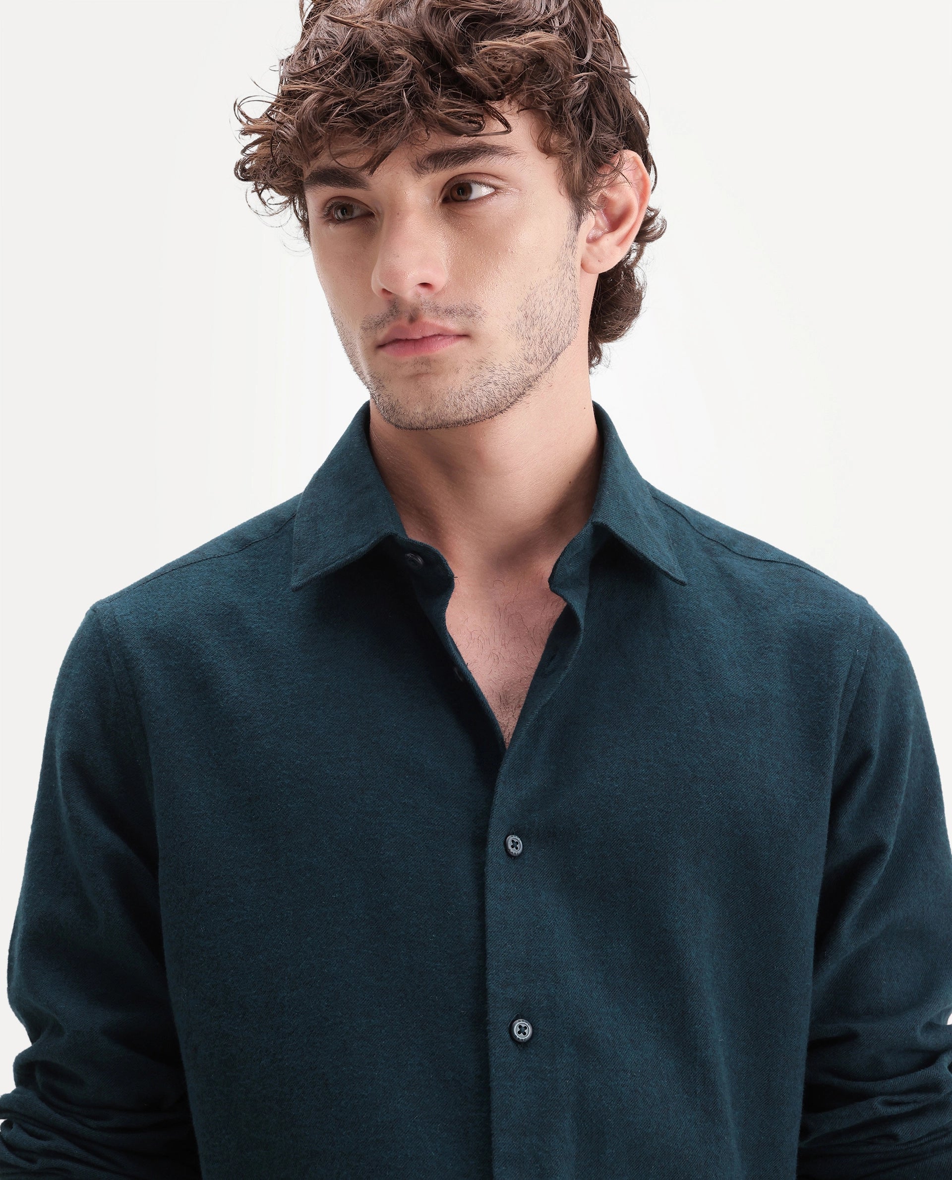 Rare Rabbit Men's Carlos D Dark Purple Chambray Twill Spread Collar Regular Plain Shirt