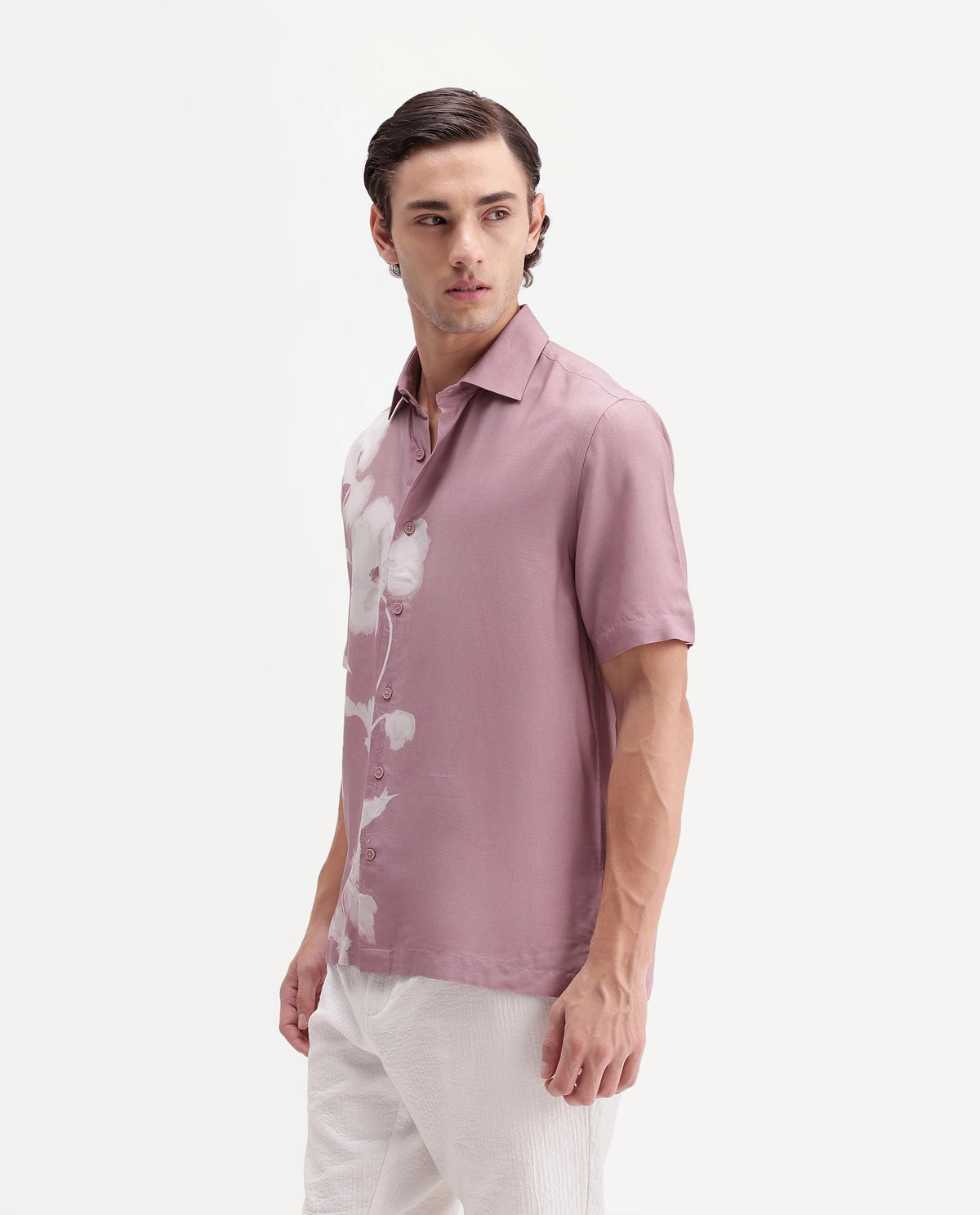 Rare Rabbit Men's Groti Dusky Pink Viscose Blend Floral Print Relaxed Fit Half Sleeve Collared Shirt