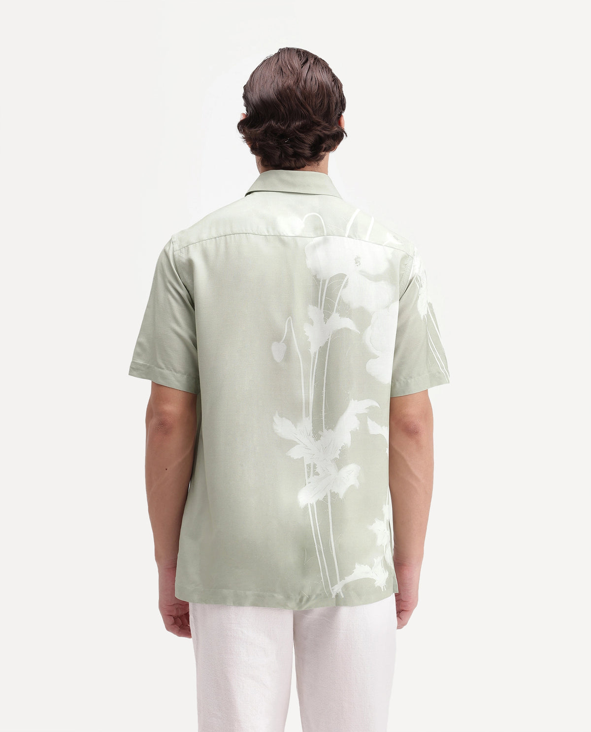 Rare Rabbit Men's Groti Dusky Green Viscose Blend Floral Print Relaxed Fit Half Sleeve Collared Shirt