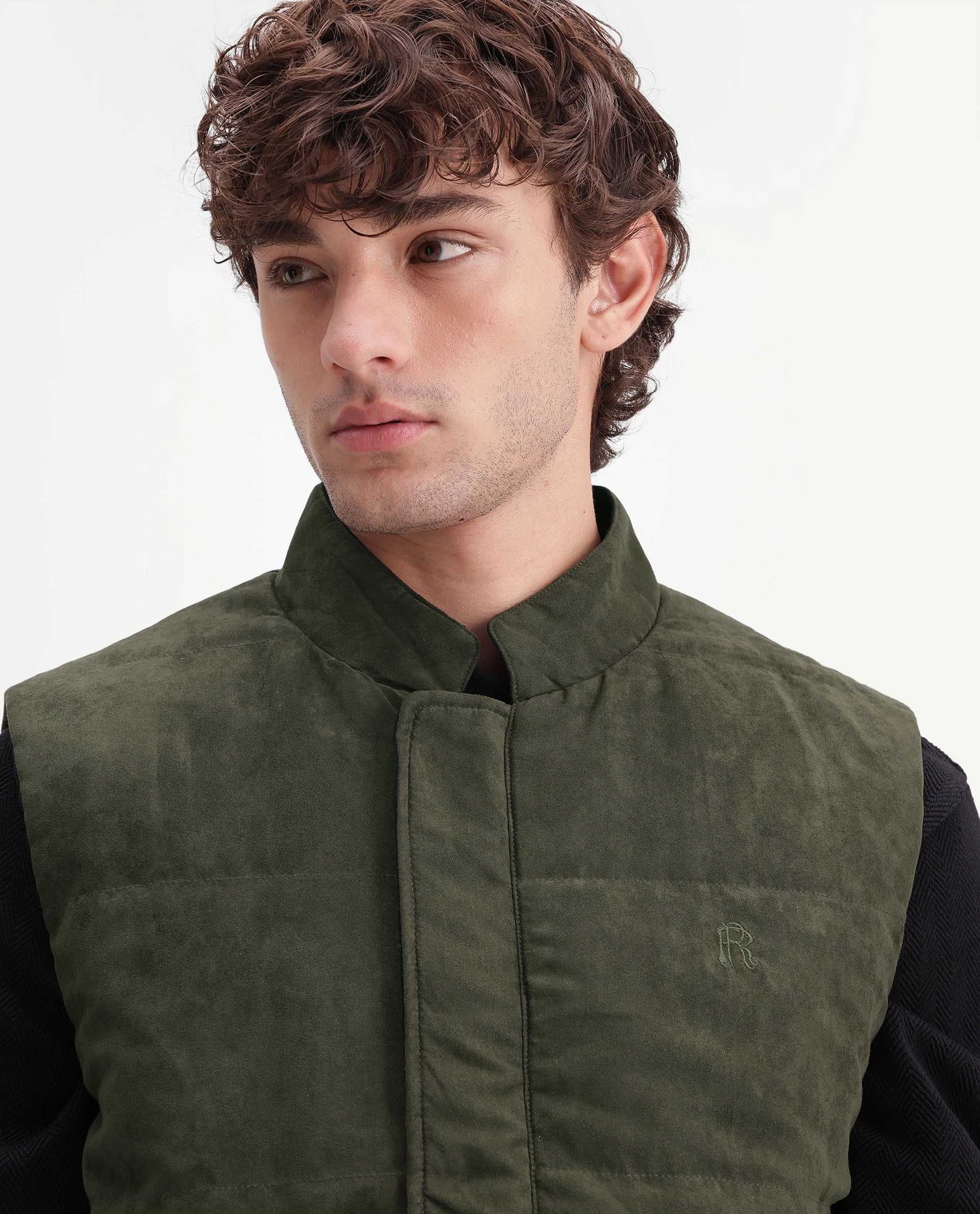 Rare Rabbit Men's Raldos-26 Olive Polyester High Neck Regular Plain Jacket