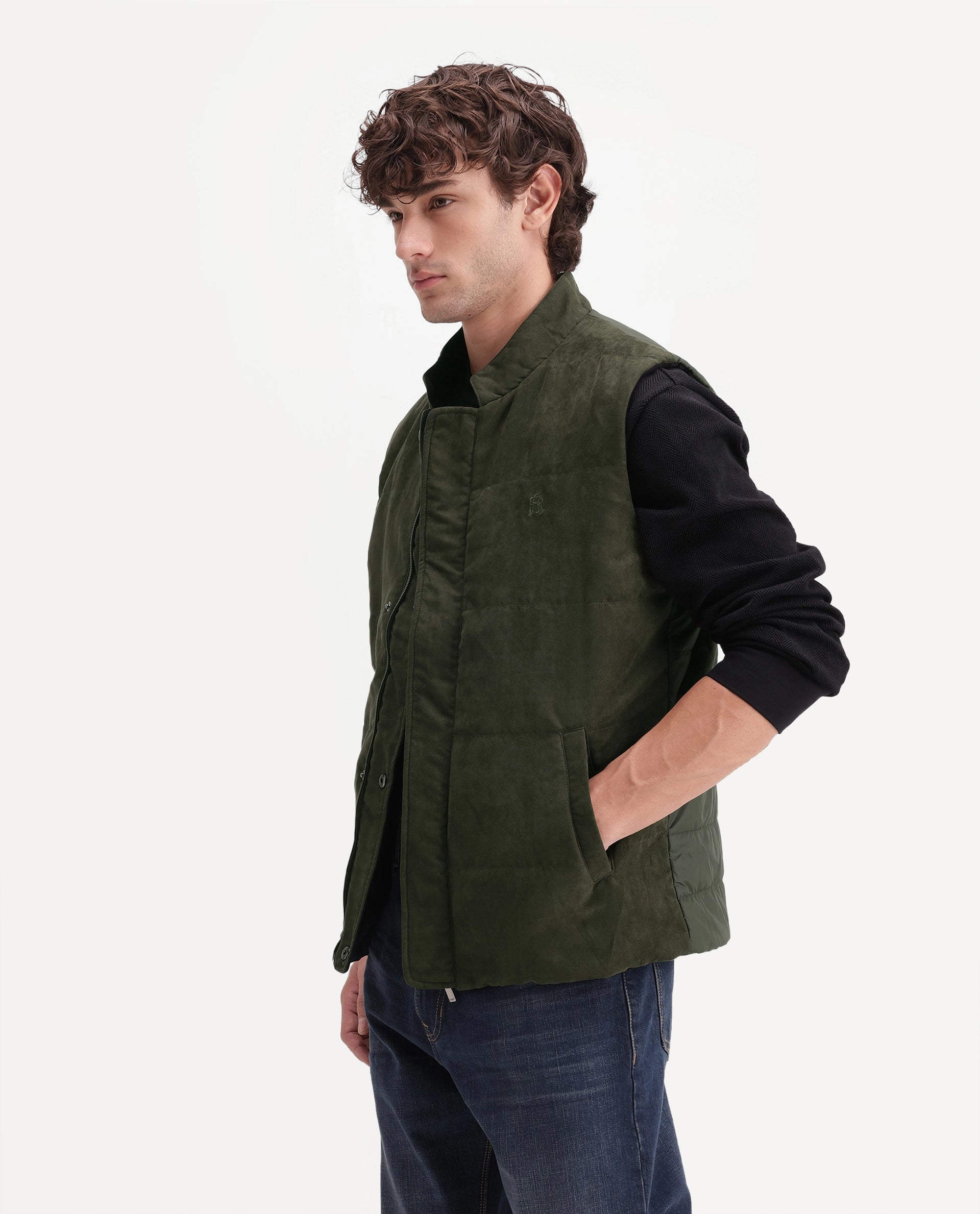 Rare Rabbit Men's Raldos-26 Olive Polyester High Neck Regular Plain Jacket