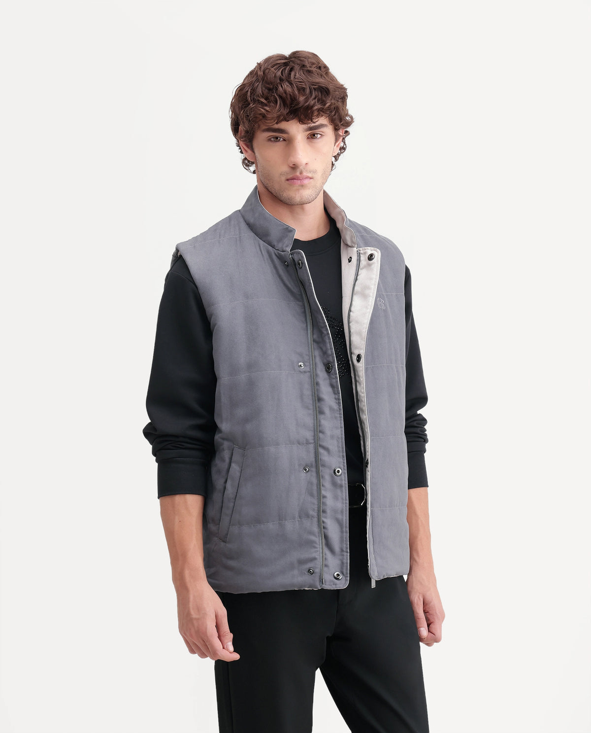 Rare Rabbit Men's Raldos-26 Dark Grey Polyester High Neck Regular Plain Jacket