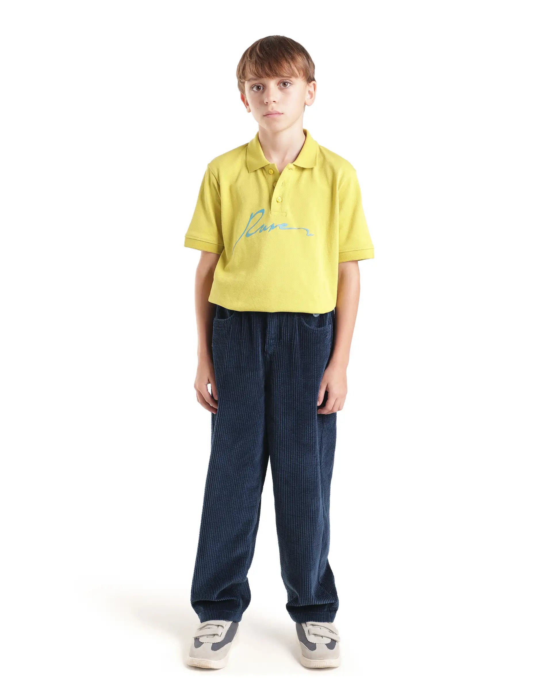Rare Ones Kids Caro-T Navy Cotton Fabric Button And Zip Closure Regular Fit Plain Trouser
