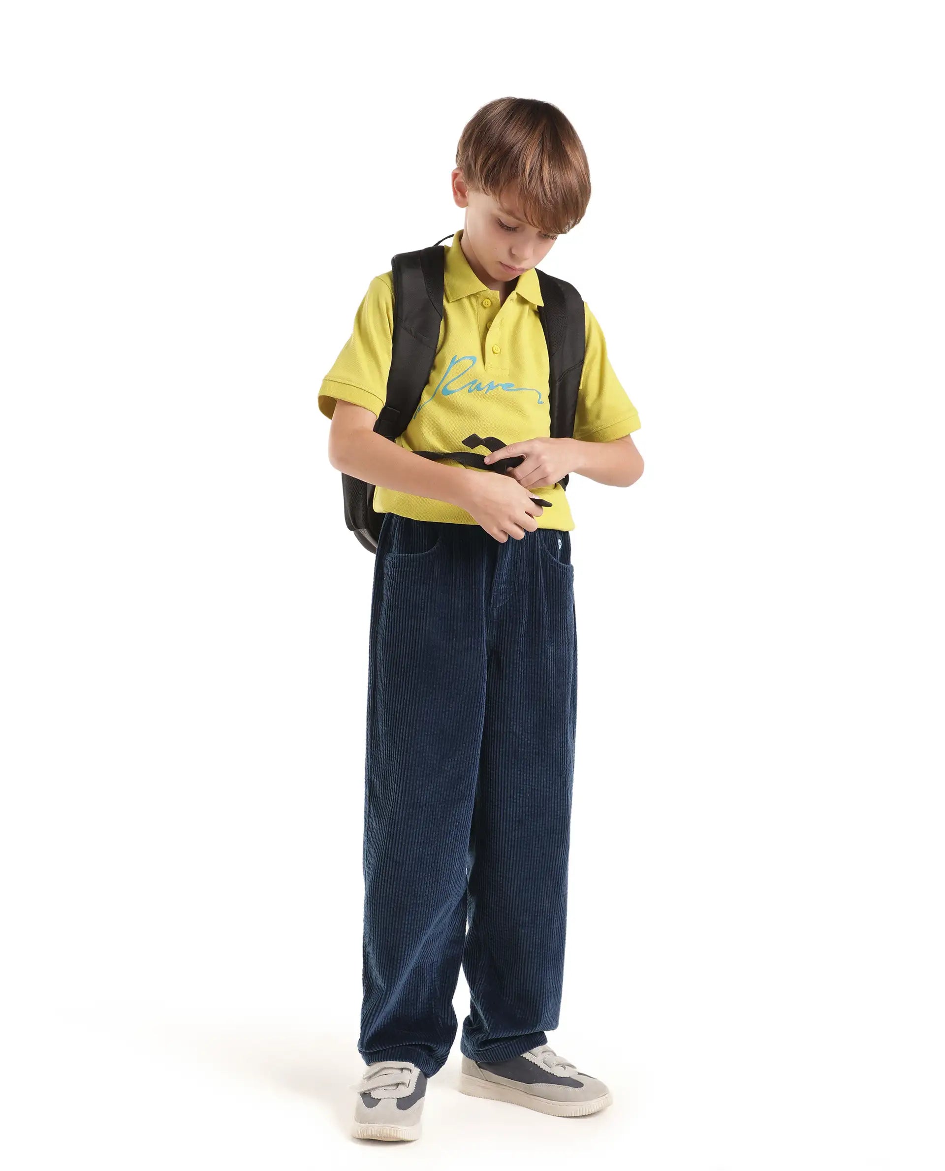 Rare Ones Kids Caro-T Navy Cotton Fabric Button And Zip Closure Regular Fit Plain Trouser