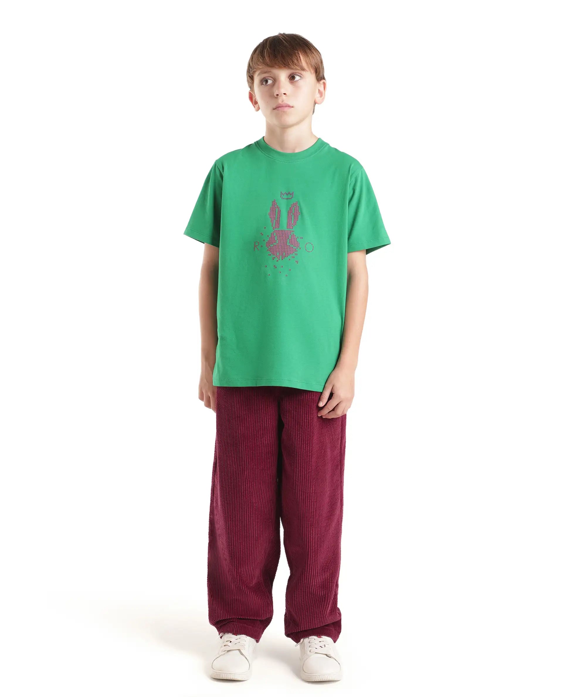 Rare Ones Kids Caro-T Dark Red Cotton Fabric Button And Zip Closure Regular Fit Plain Trouser