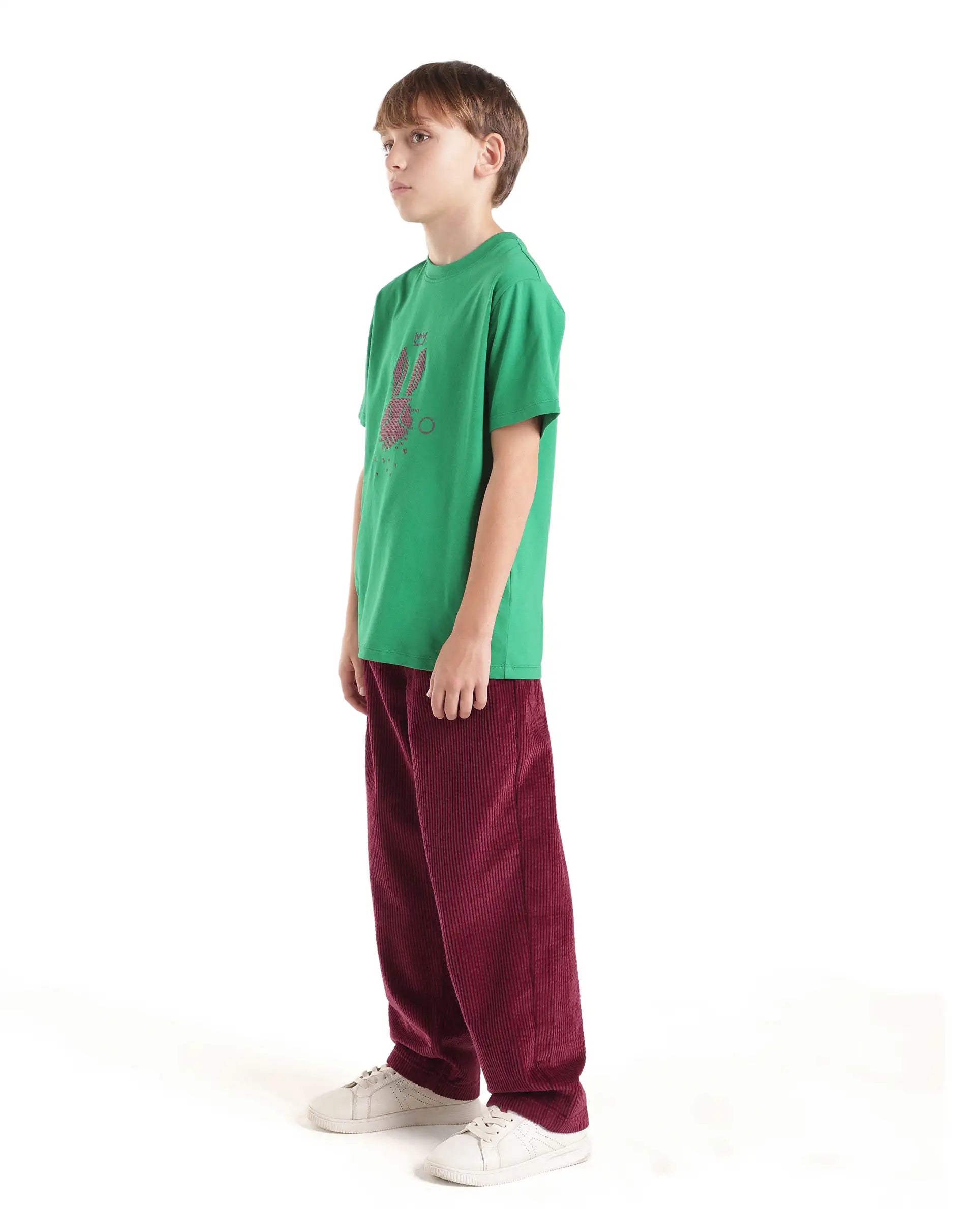 Rare Ones Kids Caro-T Dark Red Cotton Fabric Button And Zip Closure Regular Fit Plain Trouser