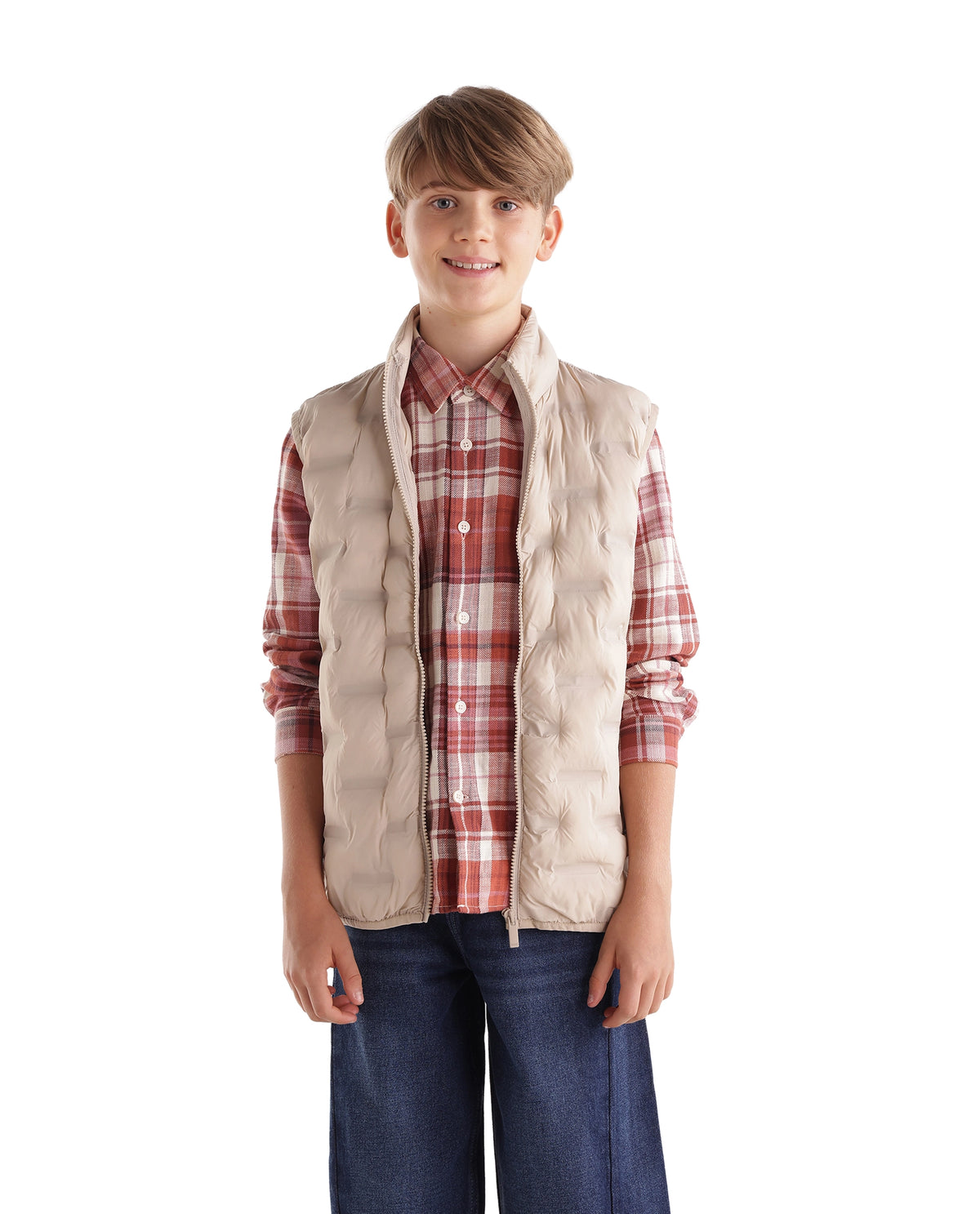 Rare Ones Kids Nil Beige Nylon Fabric High Neck Zipper Closure Regular Plain Jacket - image 6