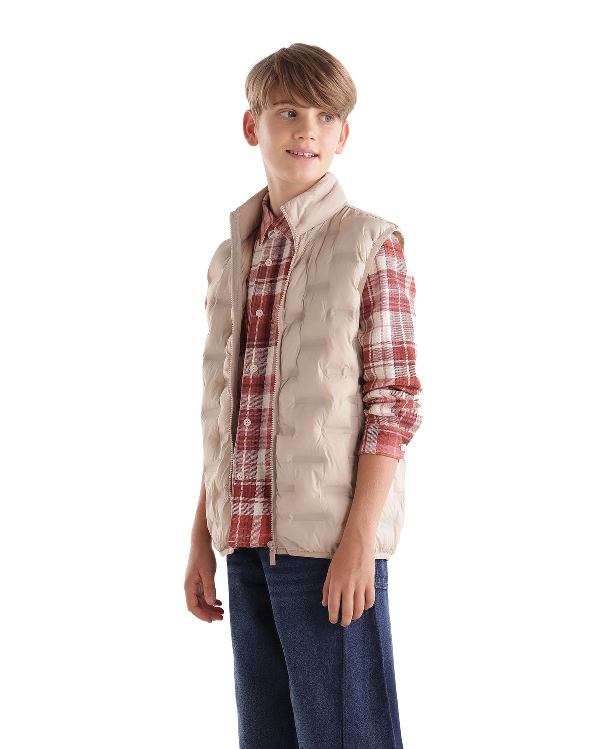 Rare Ones Kids Nil Beige Nylon Fabric High Neck Zipper Closure Regular Plain Jacket - image 7