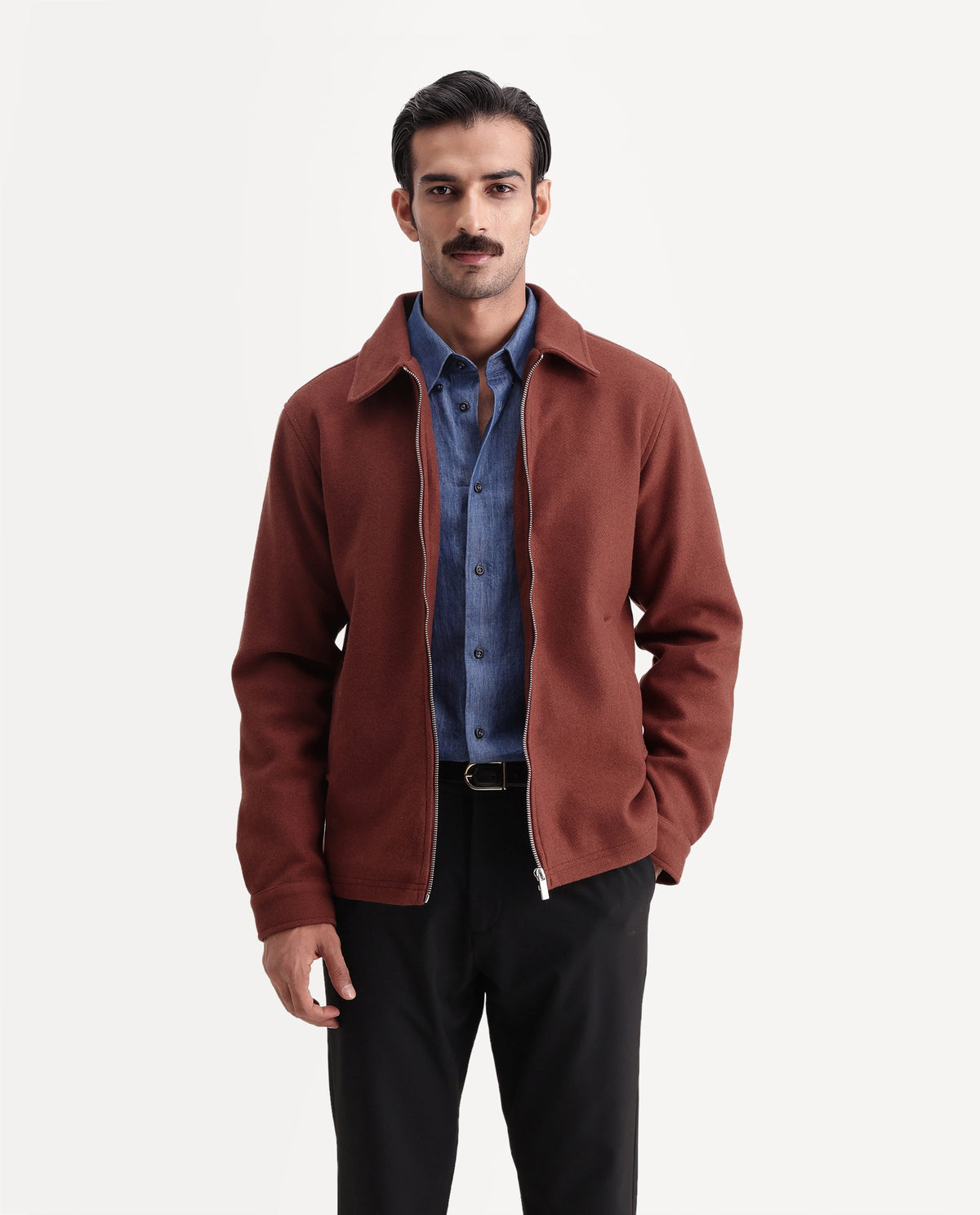 Rare Rabbit Men's Tweeder-26 Brown Polyester Spread Collar Regular Plain Jacket - image 4