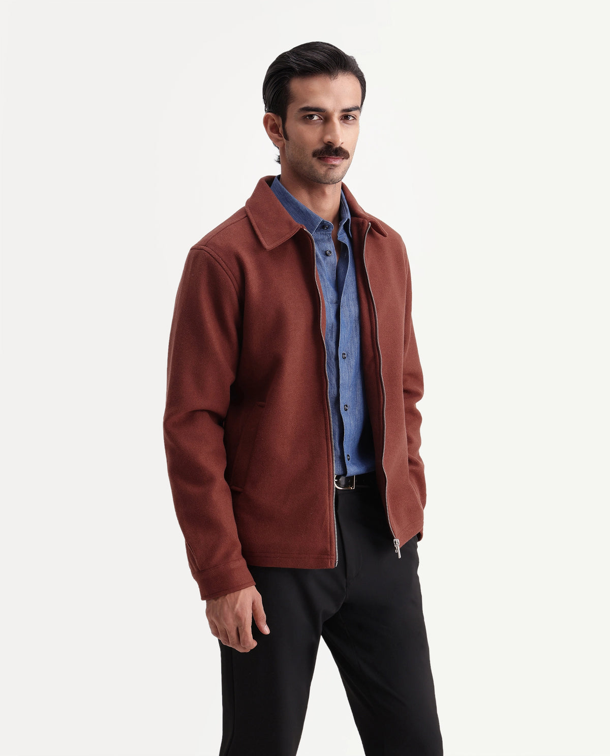 Rare Rabbit Men's Tweeder-26 Brown Polyester Spread Collar Regular Plain Jacket - image 5