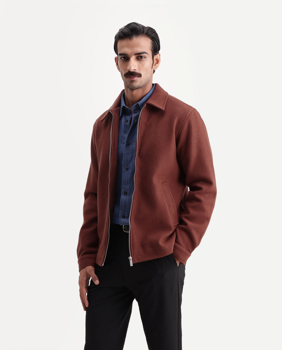 Rare Rabbit Men's Tweeder-26 Brown Polyester Spread Collar Regular Plain Jacket - image 6