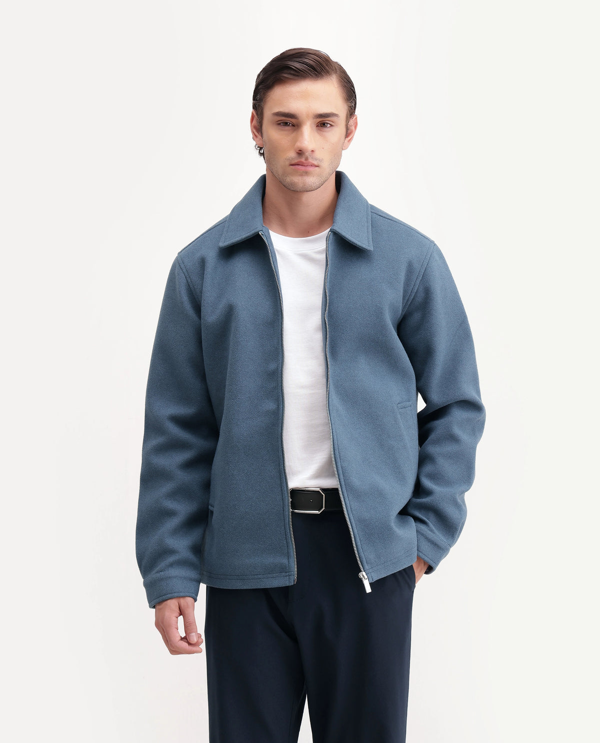 Rare Rabbit Men's Tweeder-26 Teal Polyester Spread Collar Regular Plain Jacket