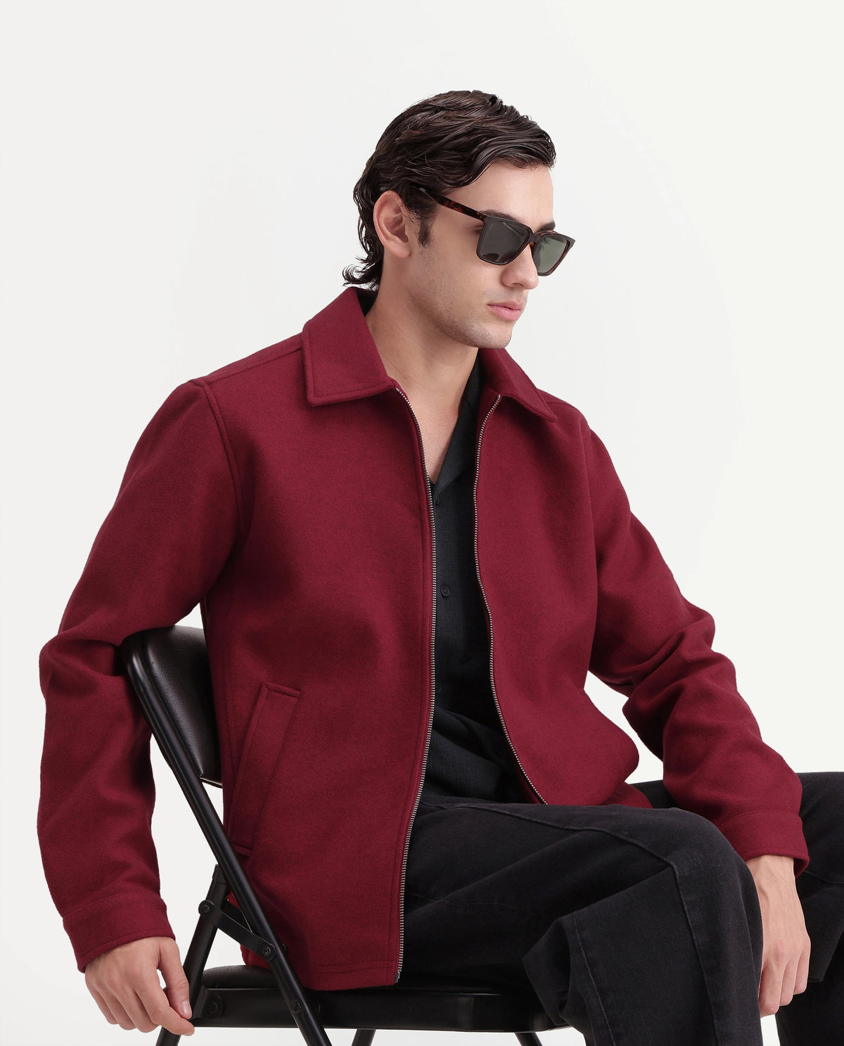 Rare Rabbit Men's Tweeder-26 Red Polyester Spread Collar Regular Plain Jacket