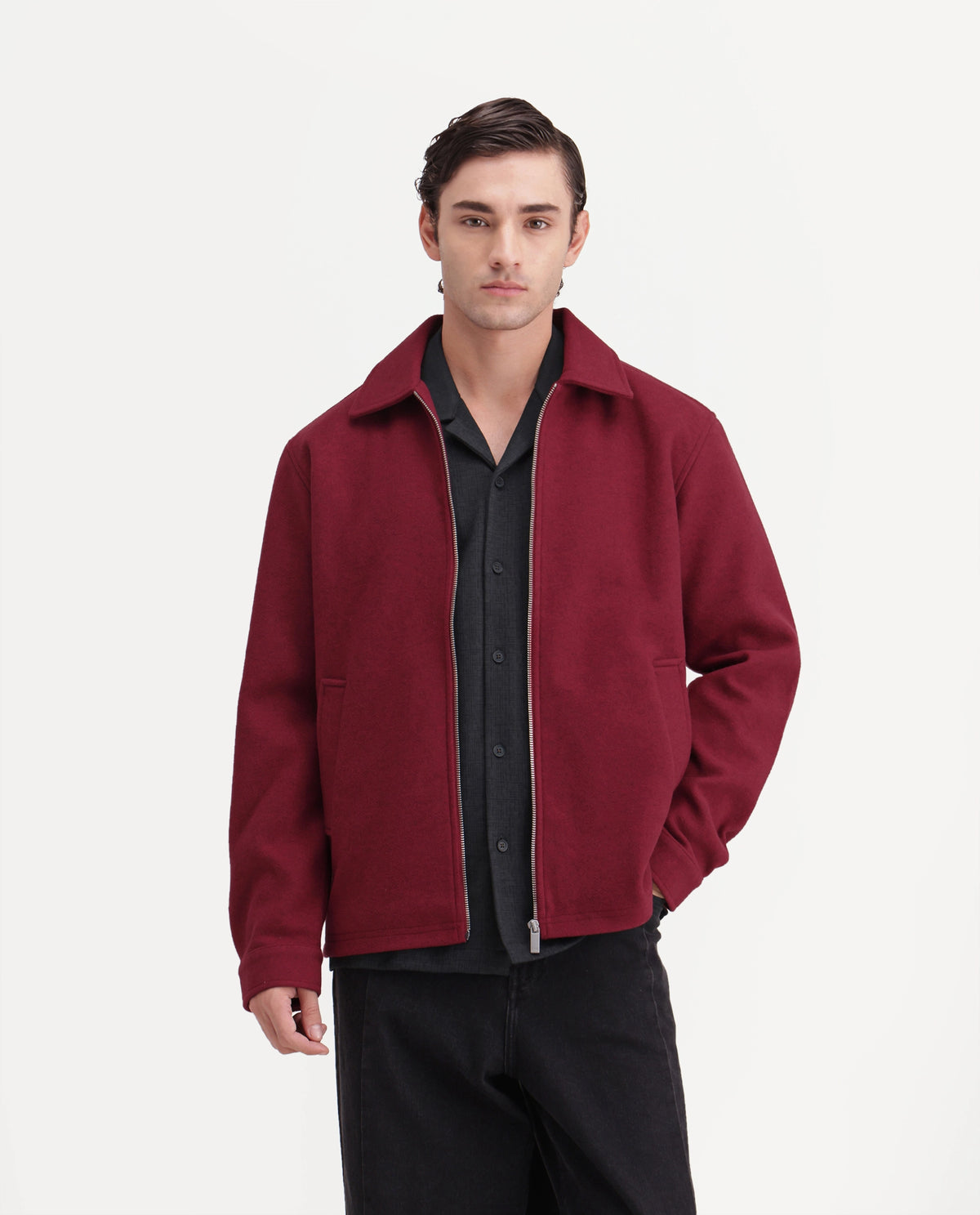 Rare Rabbit Men's Tweeder-26 Red Polyester Spread Collar Regular Plain Jacket