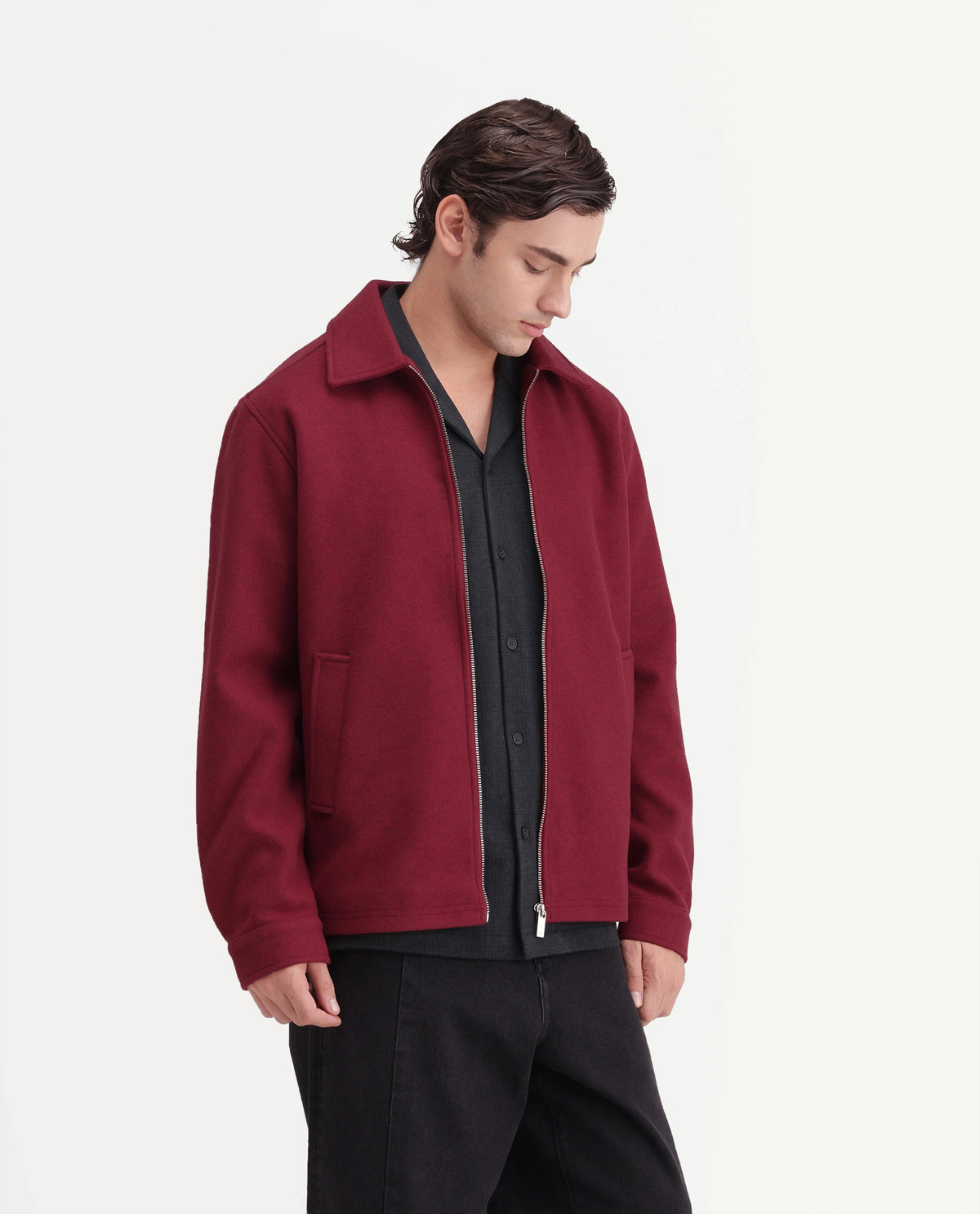 Rare Rabbit Men's Tweeder-26 Red Polyester Spread Collar Regular Plain Jacket