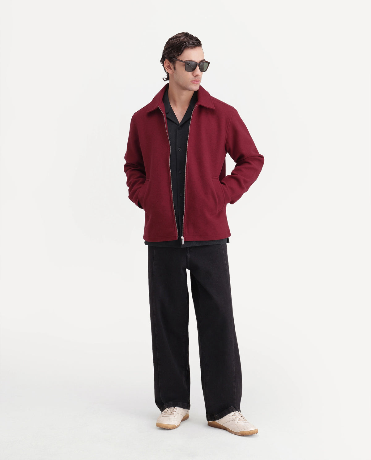 Rare Rabbit Men's Tweeder-26 Red Polyester Spread Collar Regular Plain Jacket