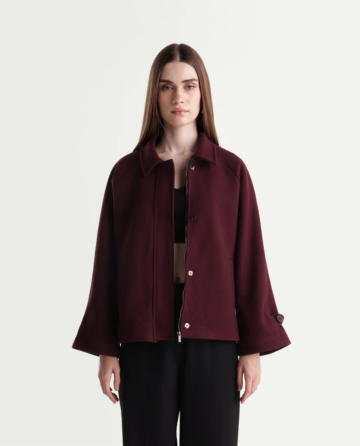 Rareism Women's Nicosaw26 Dark Maroon Polyester Spread Collar Zipper Relaxed Plain Jacket - image 6