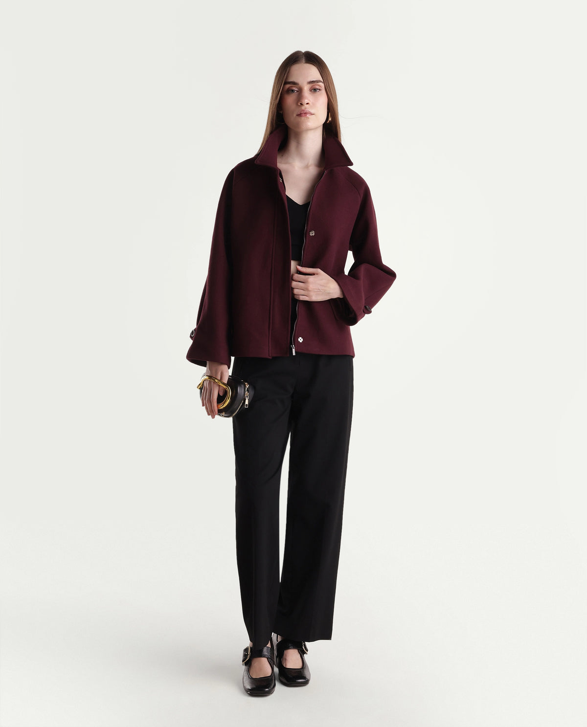 Rareism Women's Nicosaw26 Dark Maroon Polyester Spread Collar Zipper Relaxed Plain Jacket - image 2