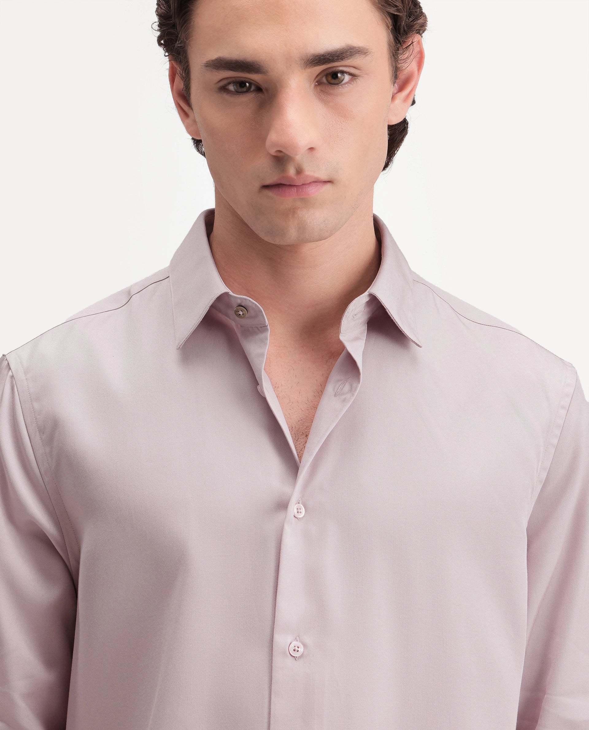 Rare Rabbit Men's Dream-26 Dusky Peach Tencel Spread Collar Regular Plain Shirt
