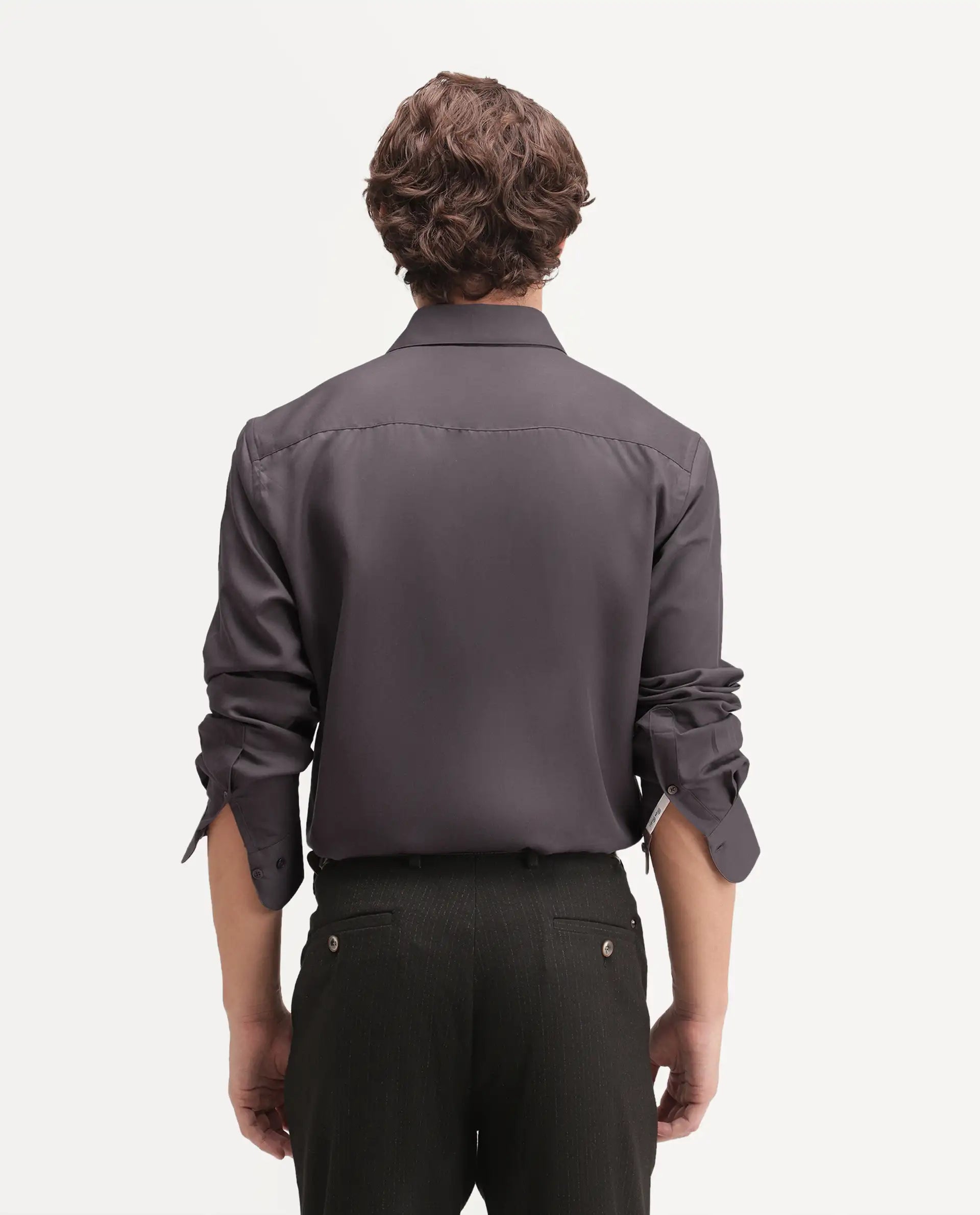 Rare Rabbit Men's Dream-26 Dusky Fawn Tencel Spread Collar Regular Plain Shirt