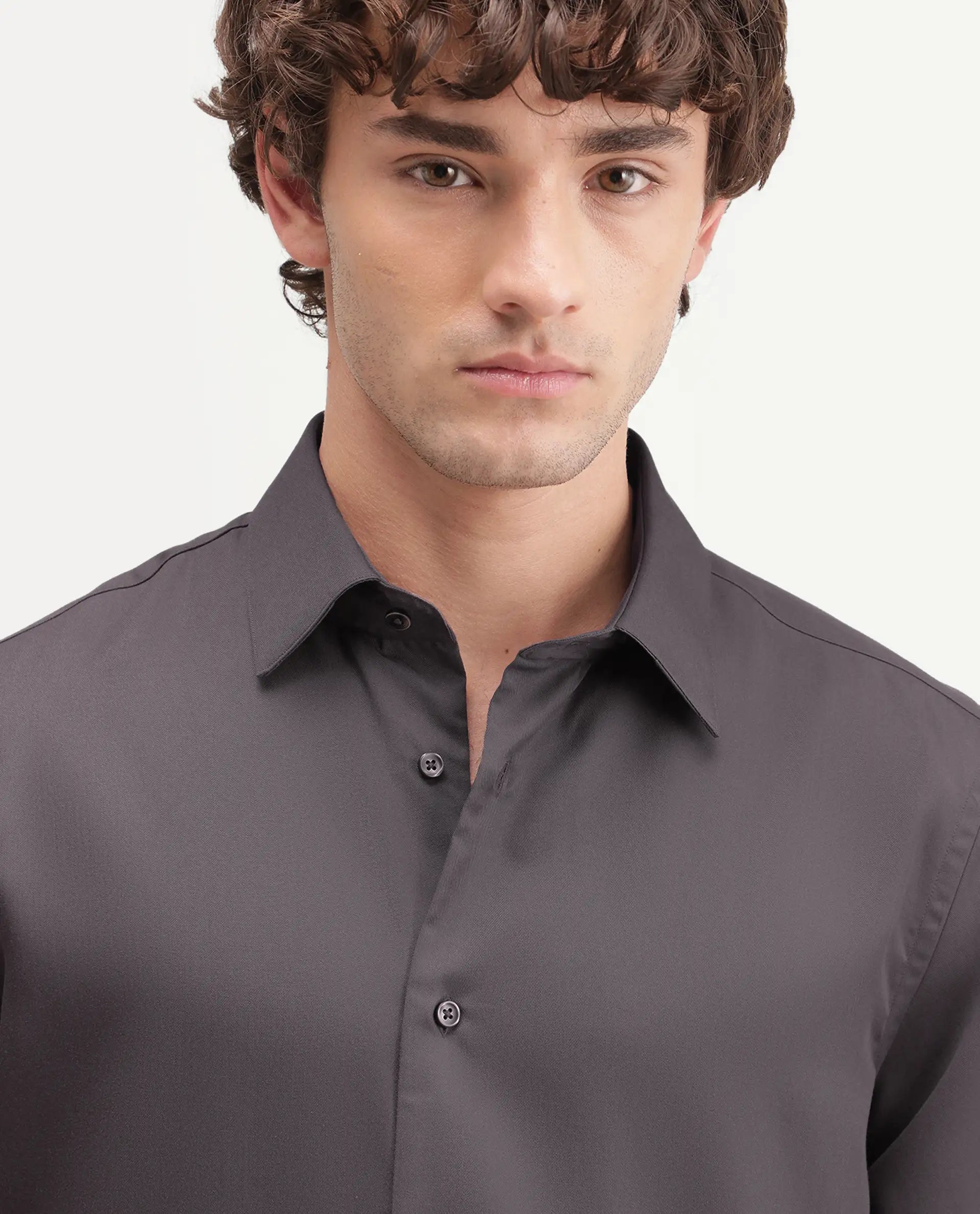Rare Rabbit Men's Dream-26 Dusky Fawn Tencel Spread Collar Regular Plain Shirt