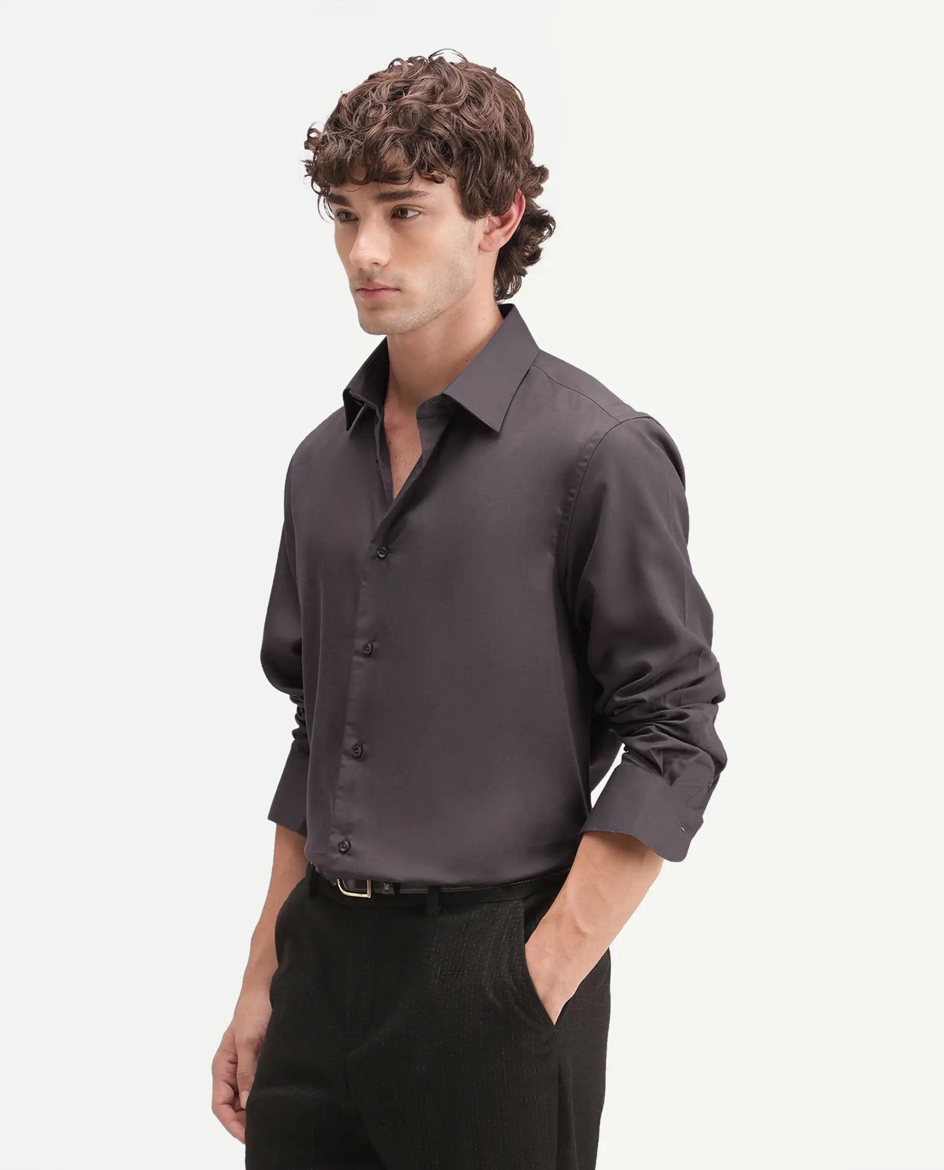 Rare Rabbit Men's Dream-26 Dusky Fawn Tencel Spread Collar Regular Plain Shirt