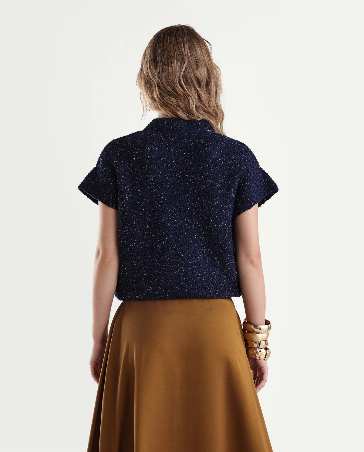 Rareism Women's Lure Dark Navy Acrylic Blend Crew Neck Relaxed Cardigan - image 7