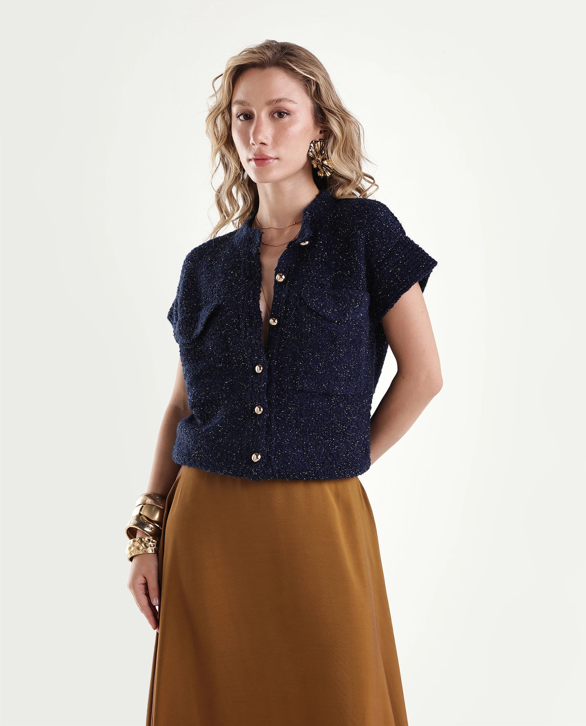 Rareism Women's Lure Dark Navy Acrylic Blend Crew Neck Relaxed Cardigan - image 6