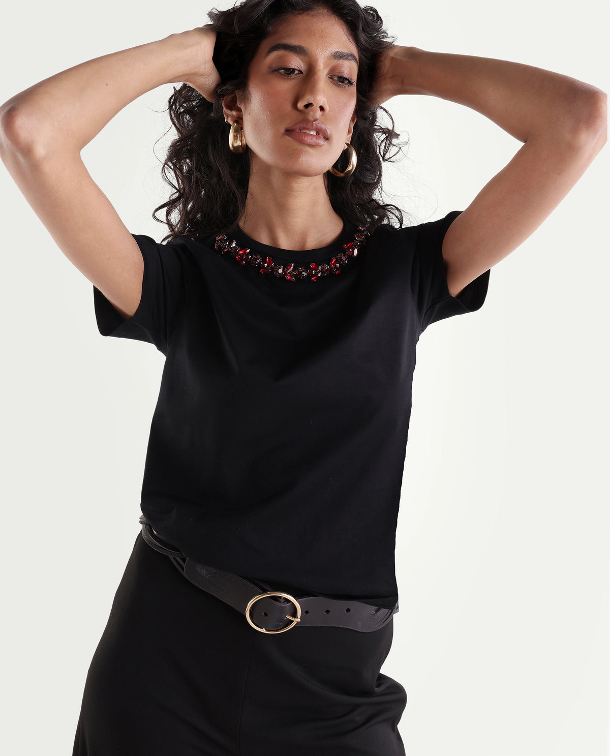 Rareism Women's Pemon Black Cotton Pull-On Regular Fit T-Shirt - image 1
