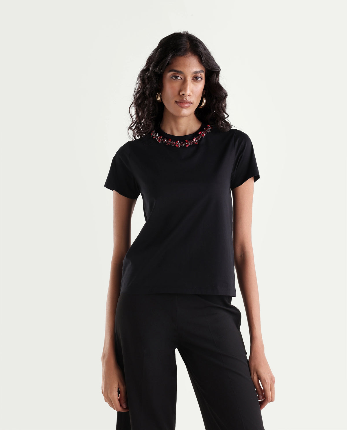 Rareism Women's Pemon Black Cotton Pull-On Regular Fit T-Shirt - image 6
